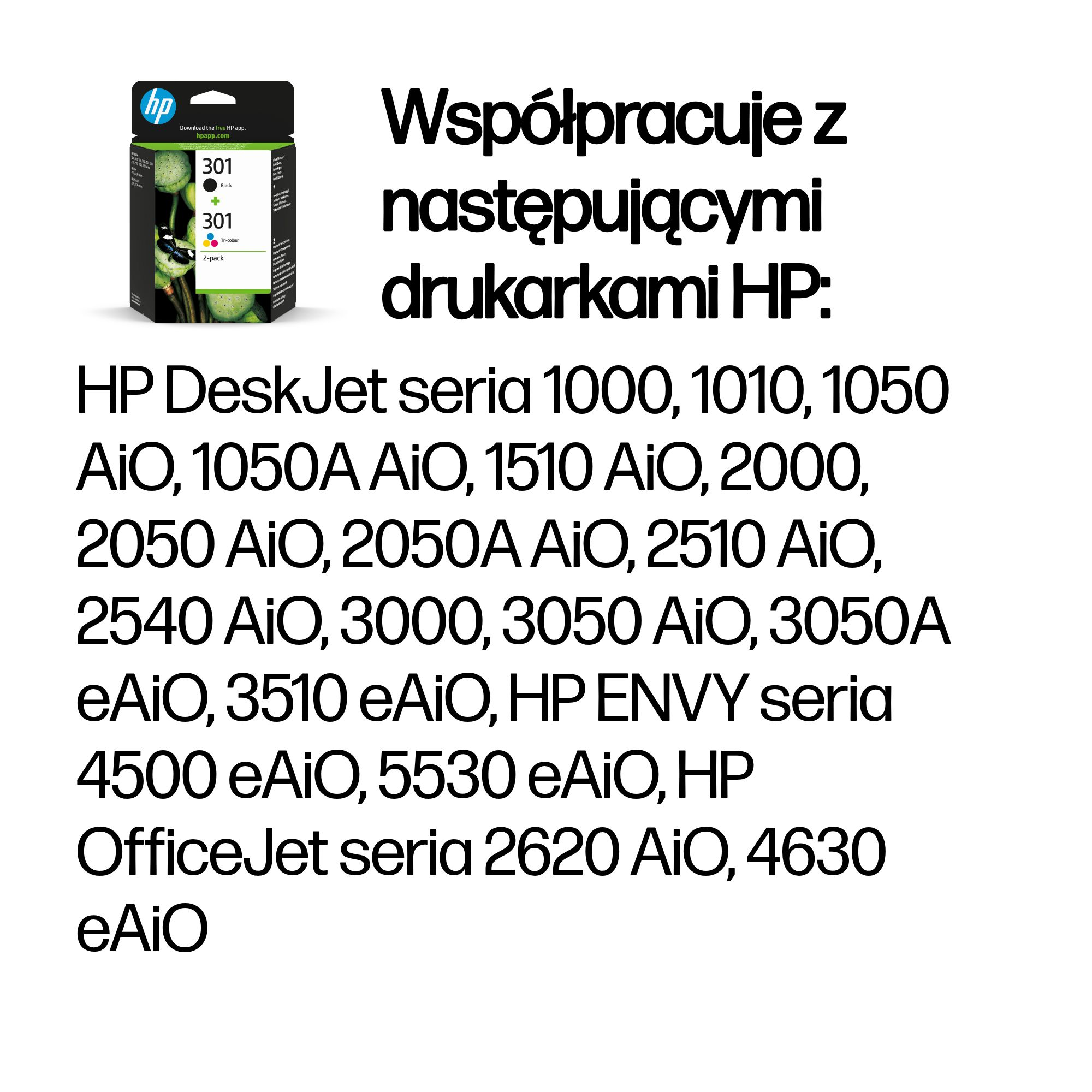 Zestaw wkładów atramentowych HP 301 czarny i kolorowy.