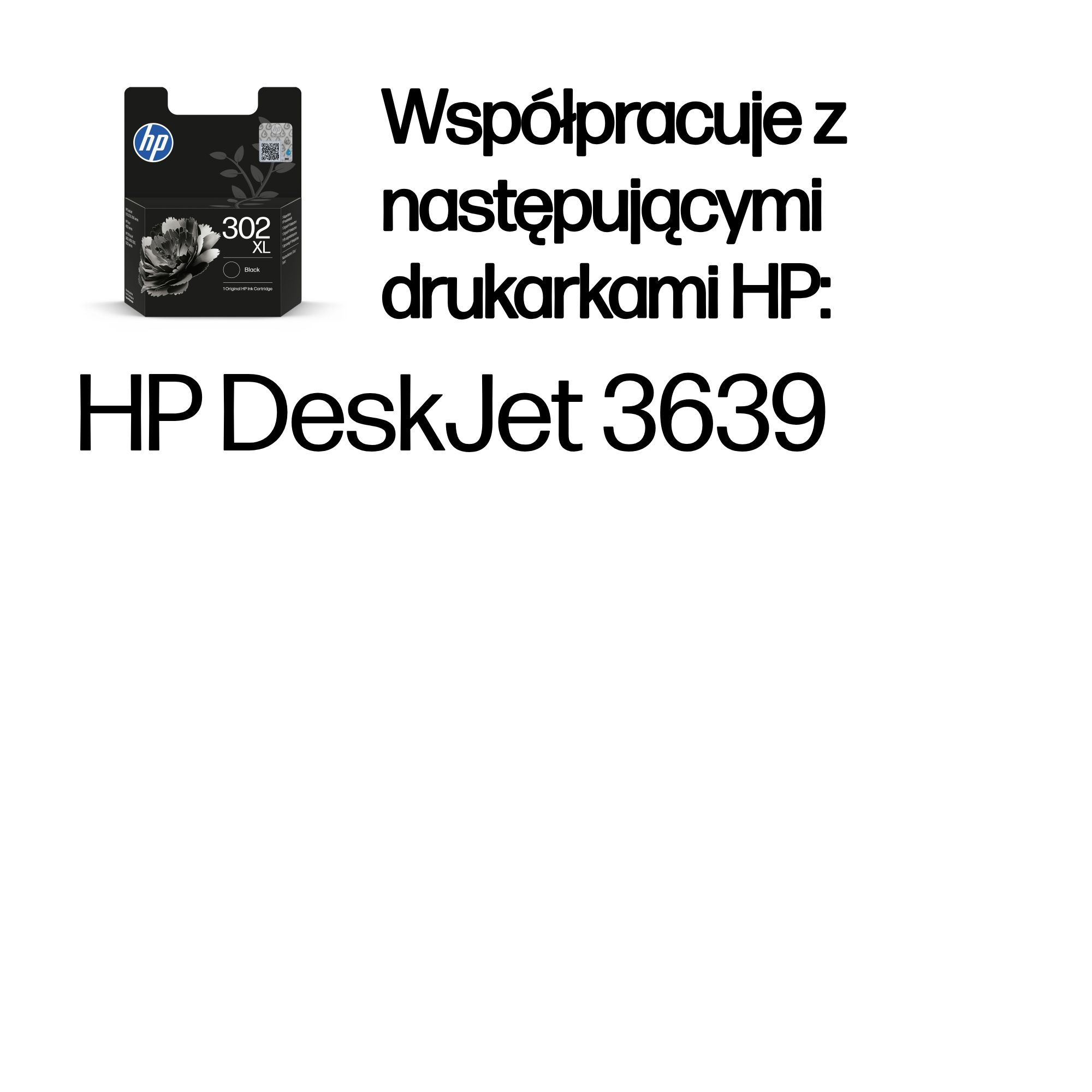 Czarny tusz HP 302 XL i drukarka HP DeskJet 3639.