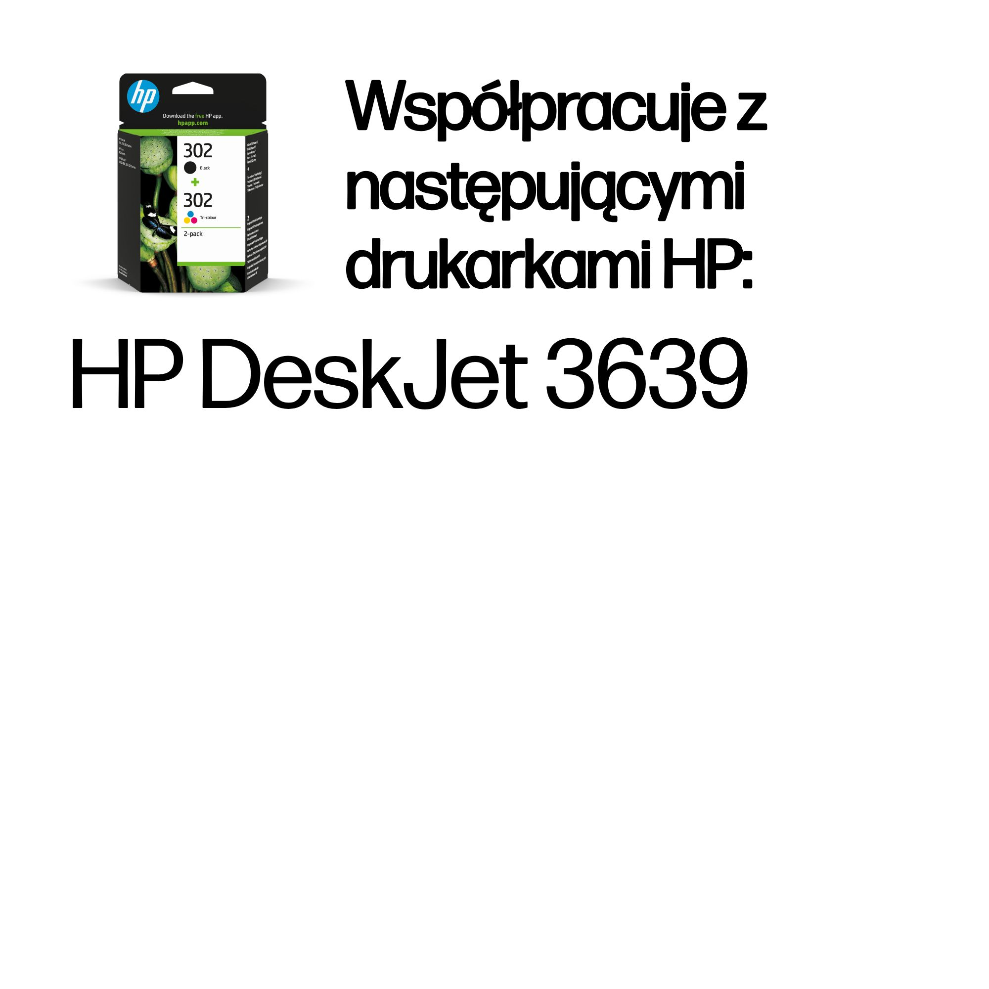 Tusze HP 302, opakowanie 2 szt., czarny i kolorowy, do drukarki HP DeskJet 3639.