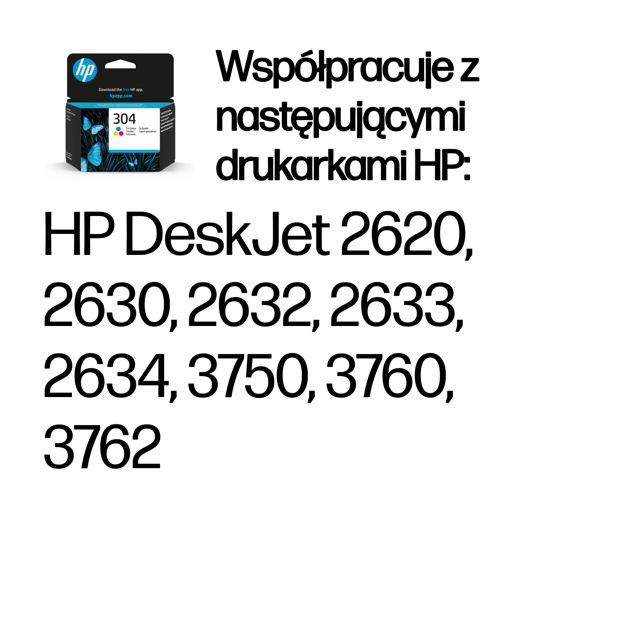 Tusz HP 304 Tri-Color z motylami, kompatybilny z drukarkami HP DeskJet.