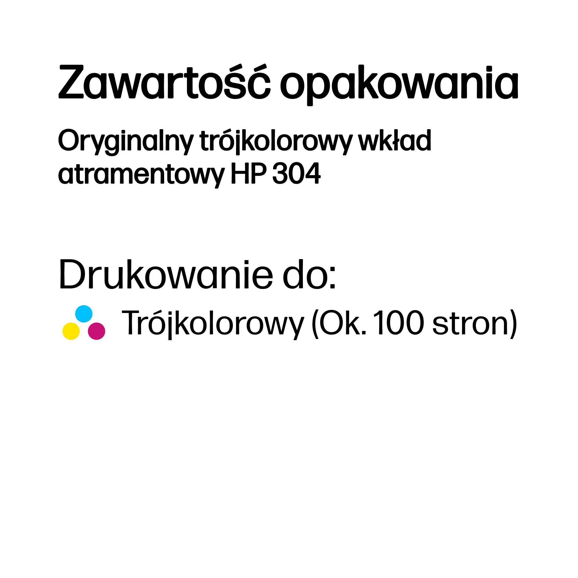 Zawartość opakowania: Oryginalny wkład trójkolorowy HP 304.