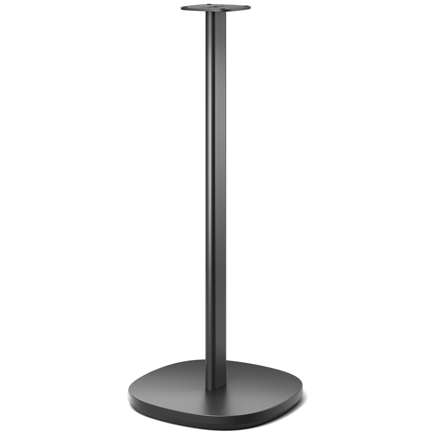 A dark, slender stand with a round base and a flat top.
