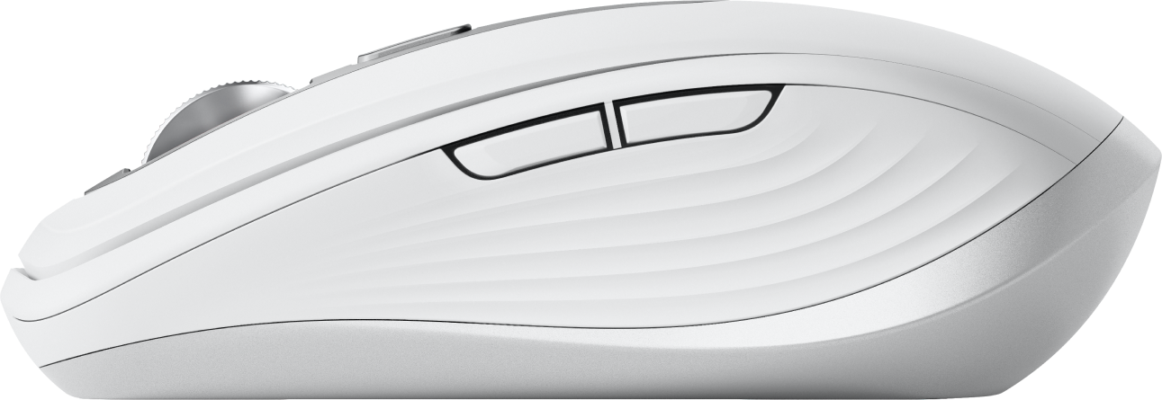 Biała mysz komputerowa z srebrnymi akcentami i falistym wzorem.