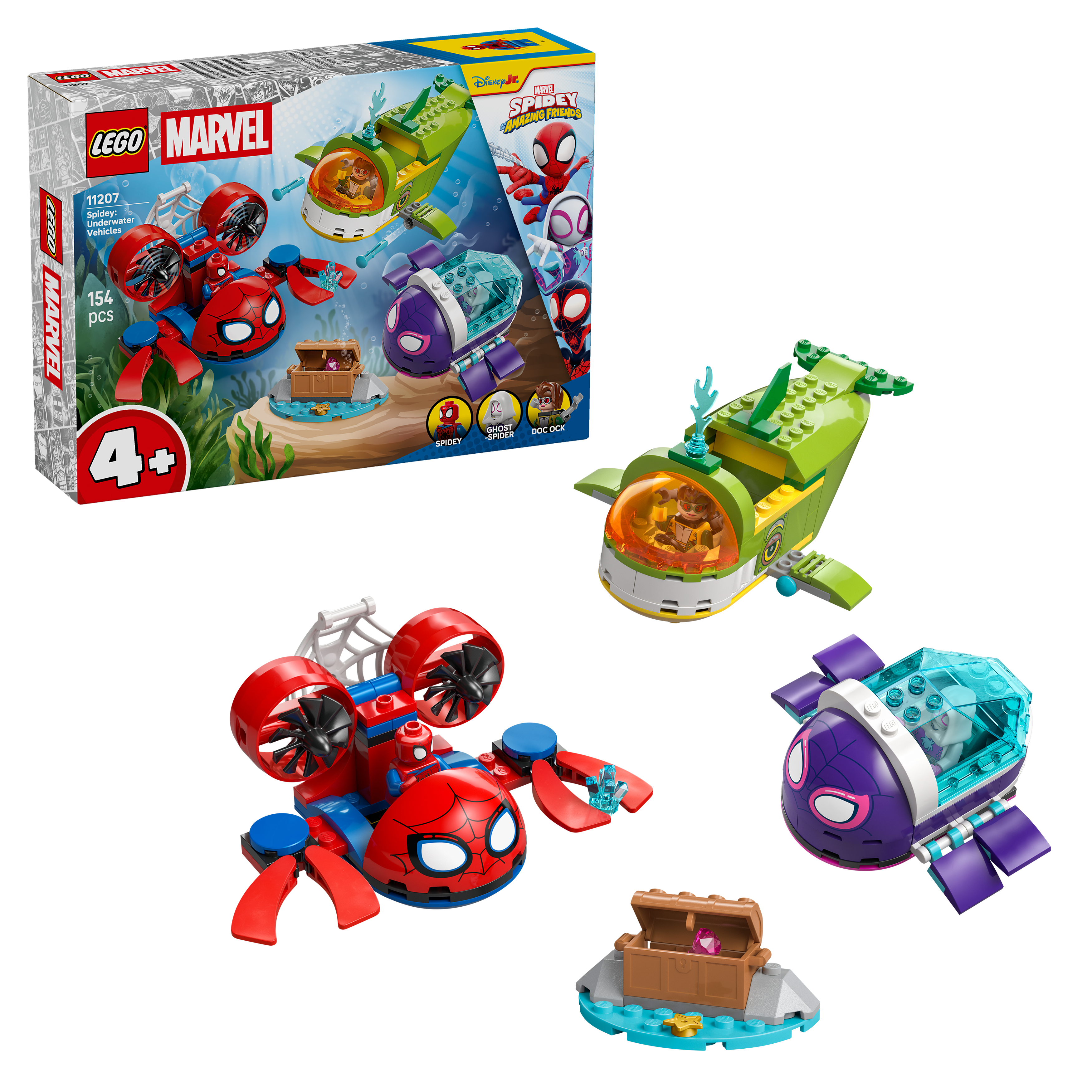 Podwodne pojazdy Spideya LEGO ze Spideym, Ghost-Spider i Doc Ock.