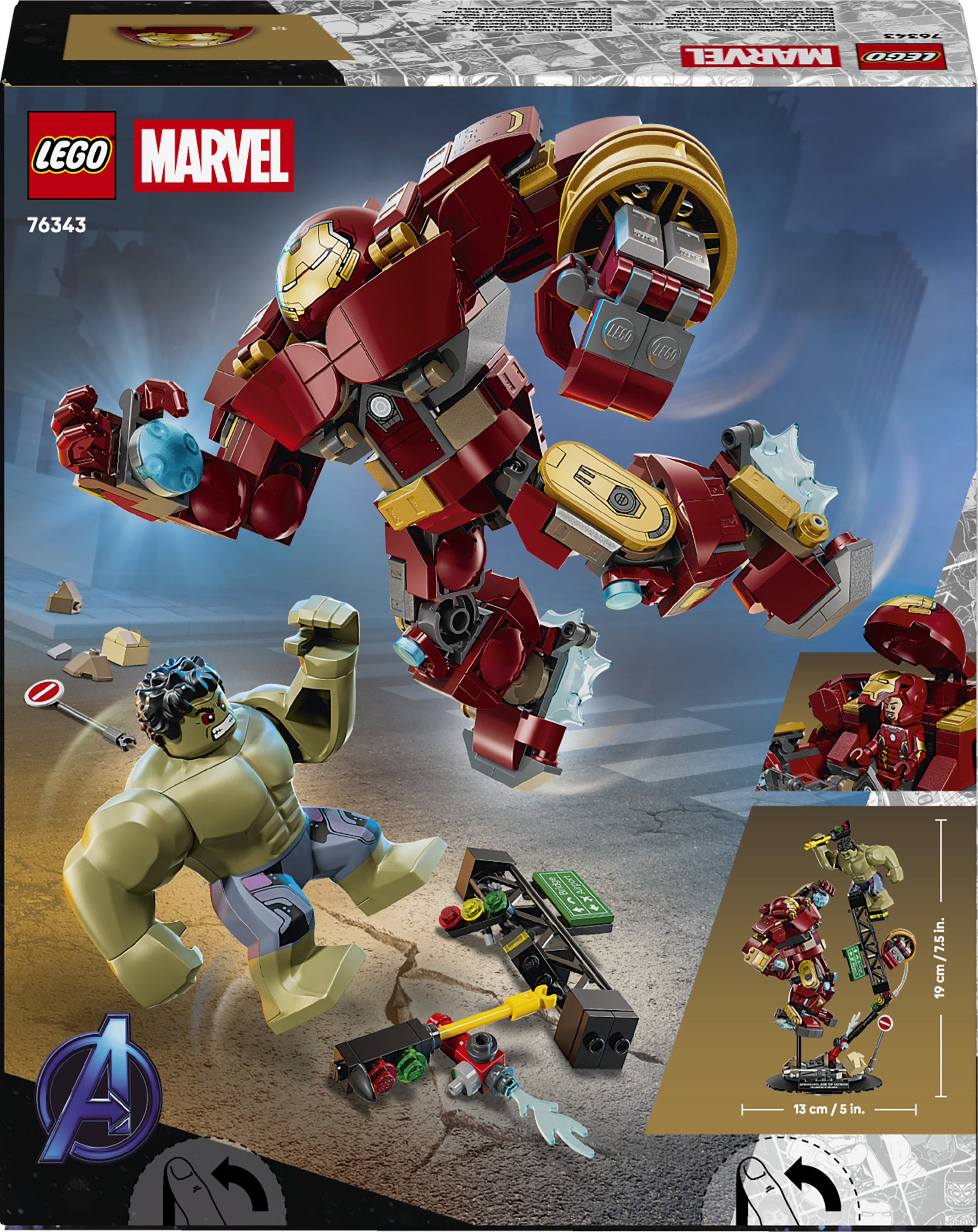 Hulk z LEGO walczy z czerwonym kombinezonem mecha z postacią Iron Mana.