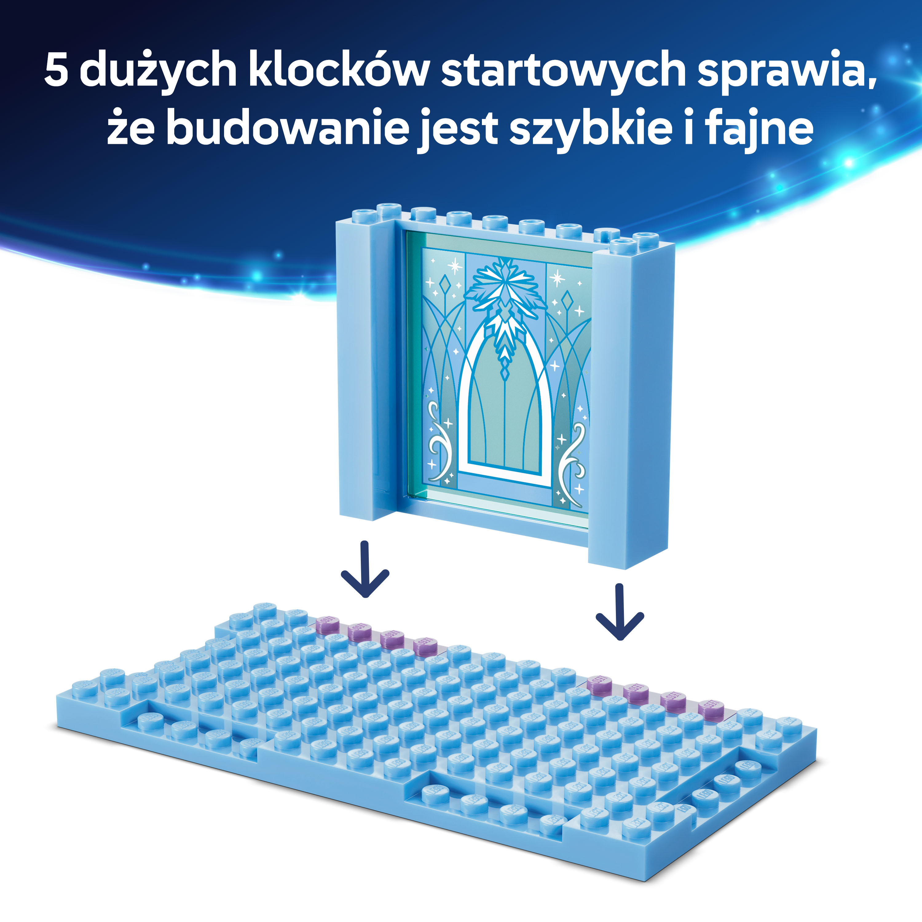 Niebieskie klocki LEGO z elementem o lodowym motywie.