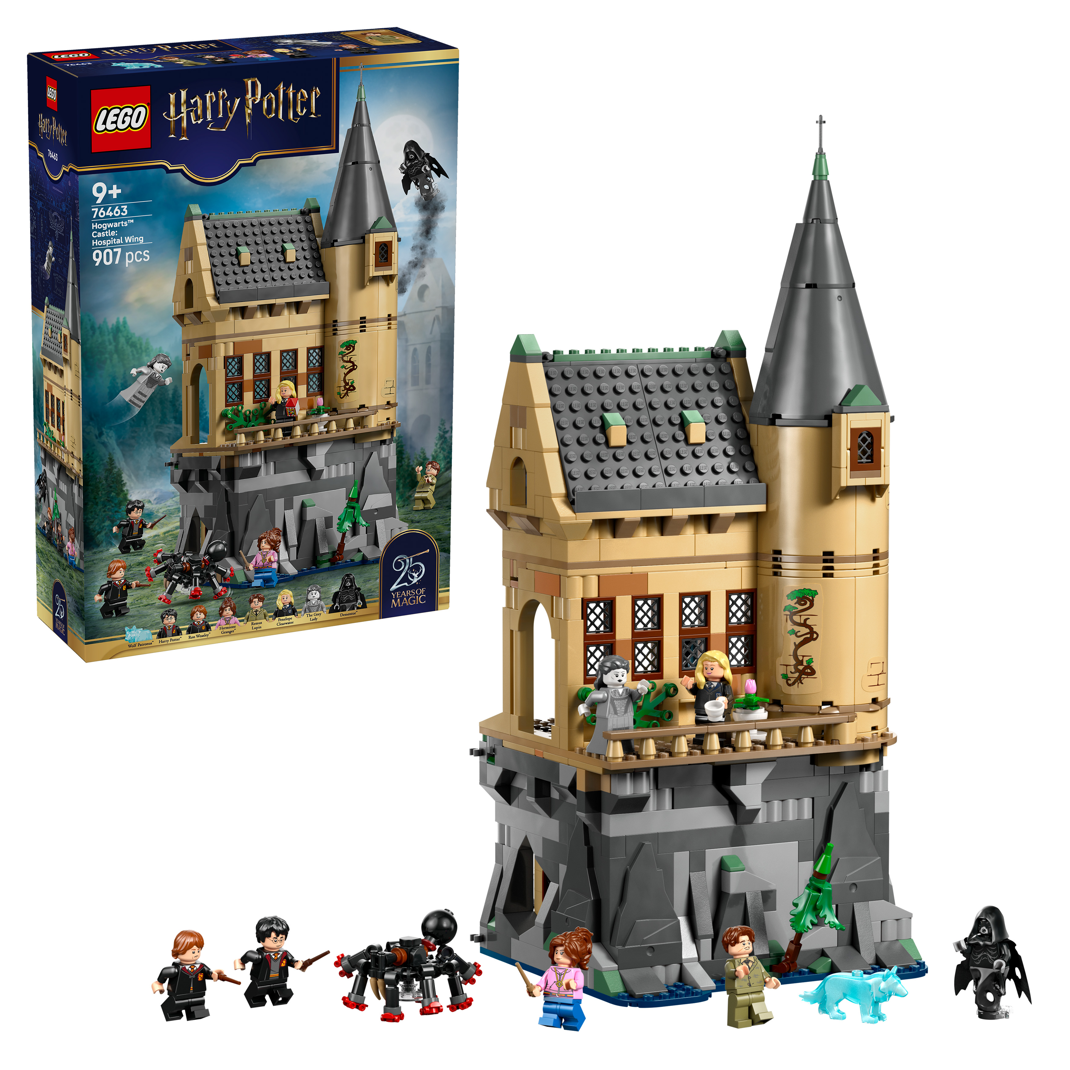 LEGO Zamek Hogwart: Skrzydło Szpitalne z figurkami i stworzeniem pająka.