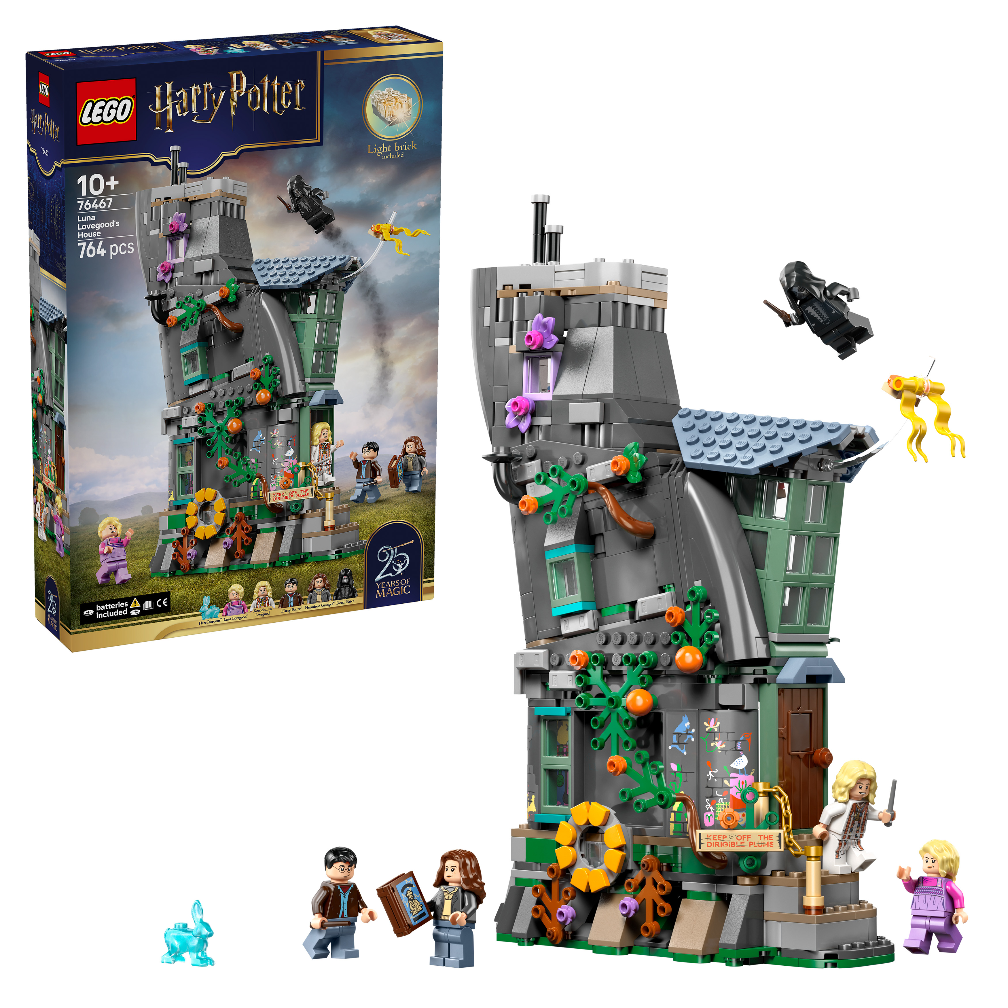 Zestaw LEGO Harry Potter Dom Luny Lovegood z figurkami i akcesoriami.