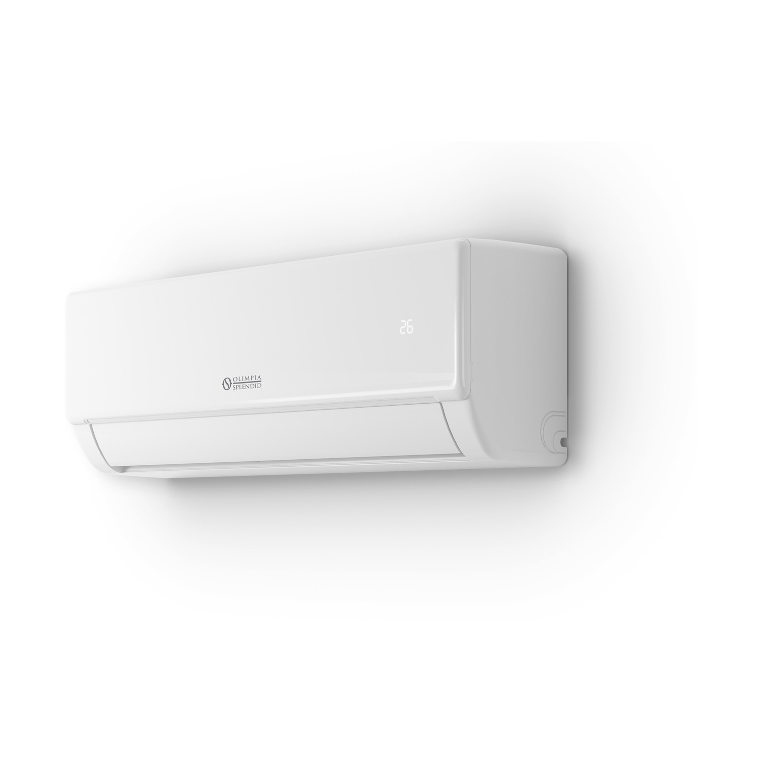 Un condizionatore bianco con logo Olimpia Splendid e display 26.