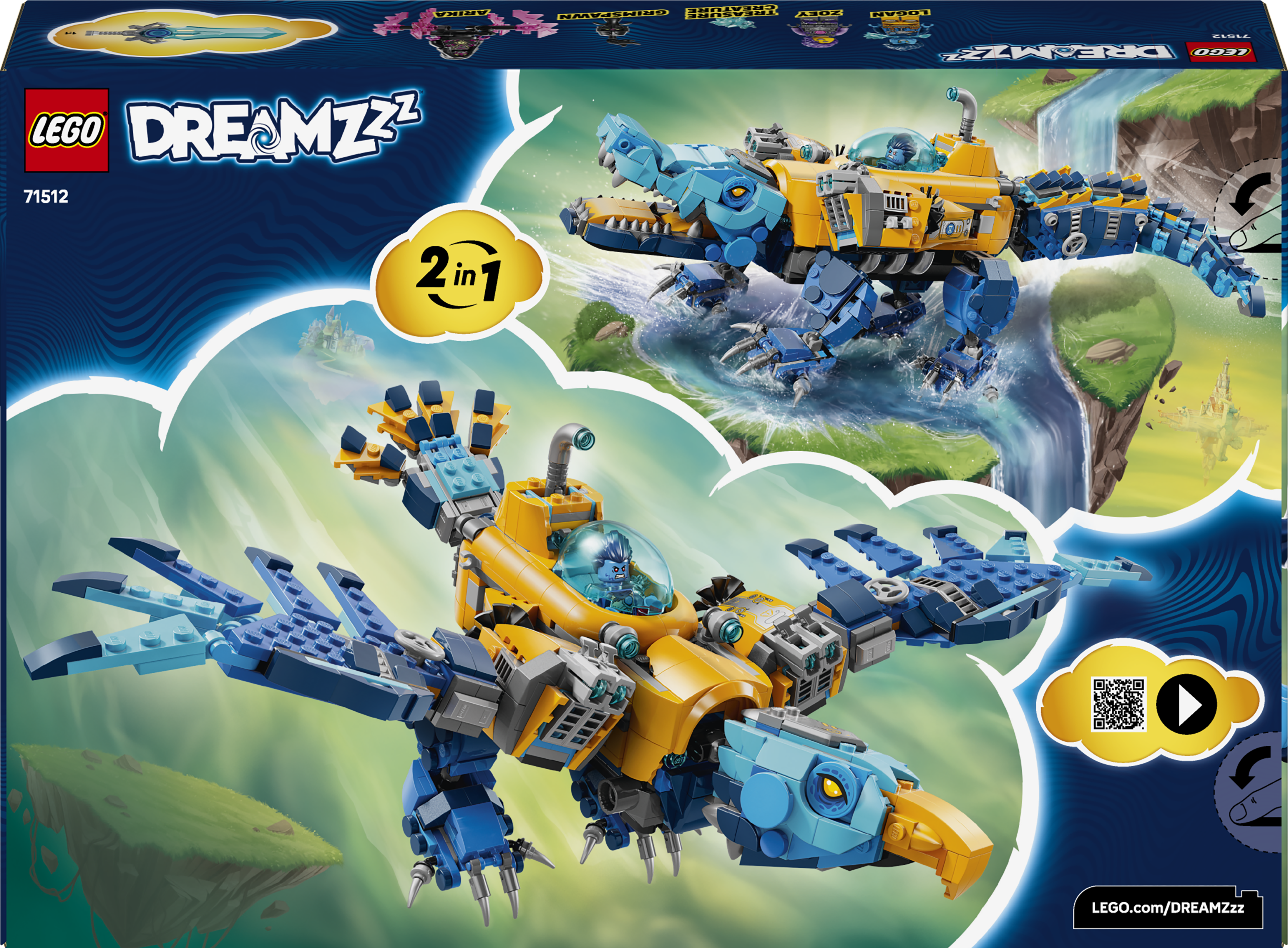 Zestaw LEGO DreamZzz ptak i dinozaur z funkcją 2 w 1. Kolorowe modele.