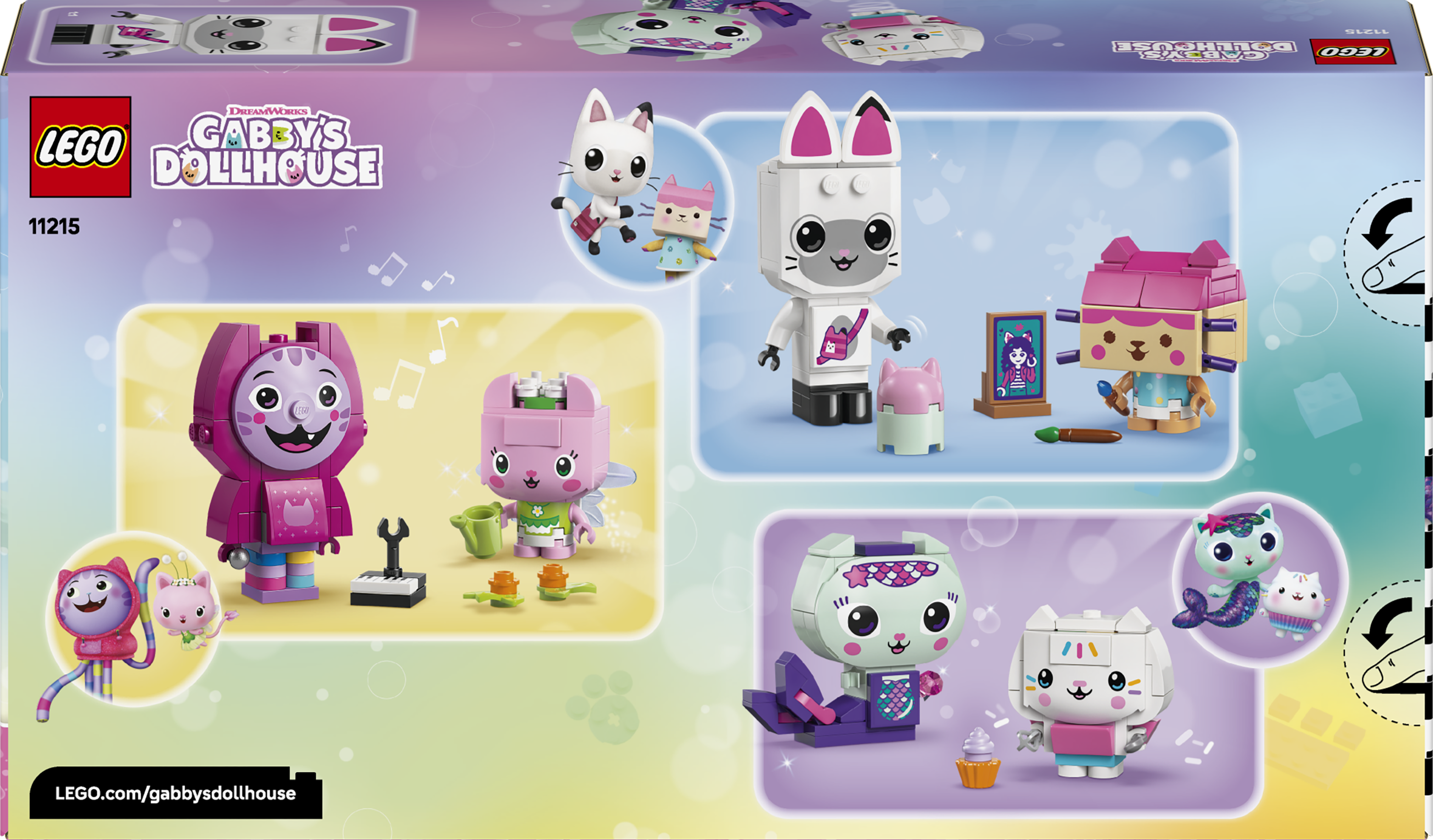 Pudełko LEGO Gabby's Dollhouse z różnymi figurkami i akcesoriami.