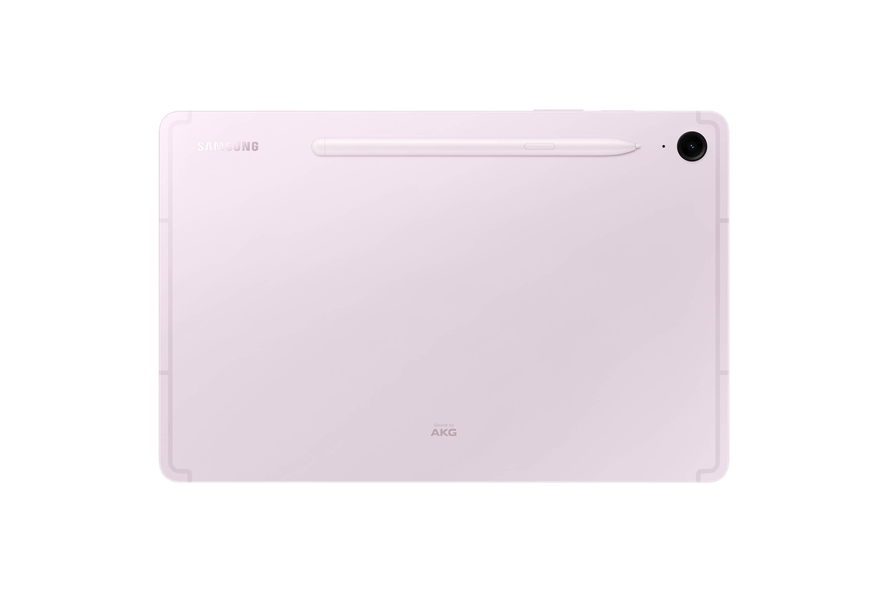 Jasnoróżowy tablet Samsung ze stylusem i obiektywem.
