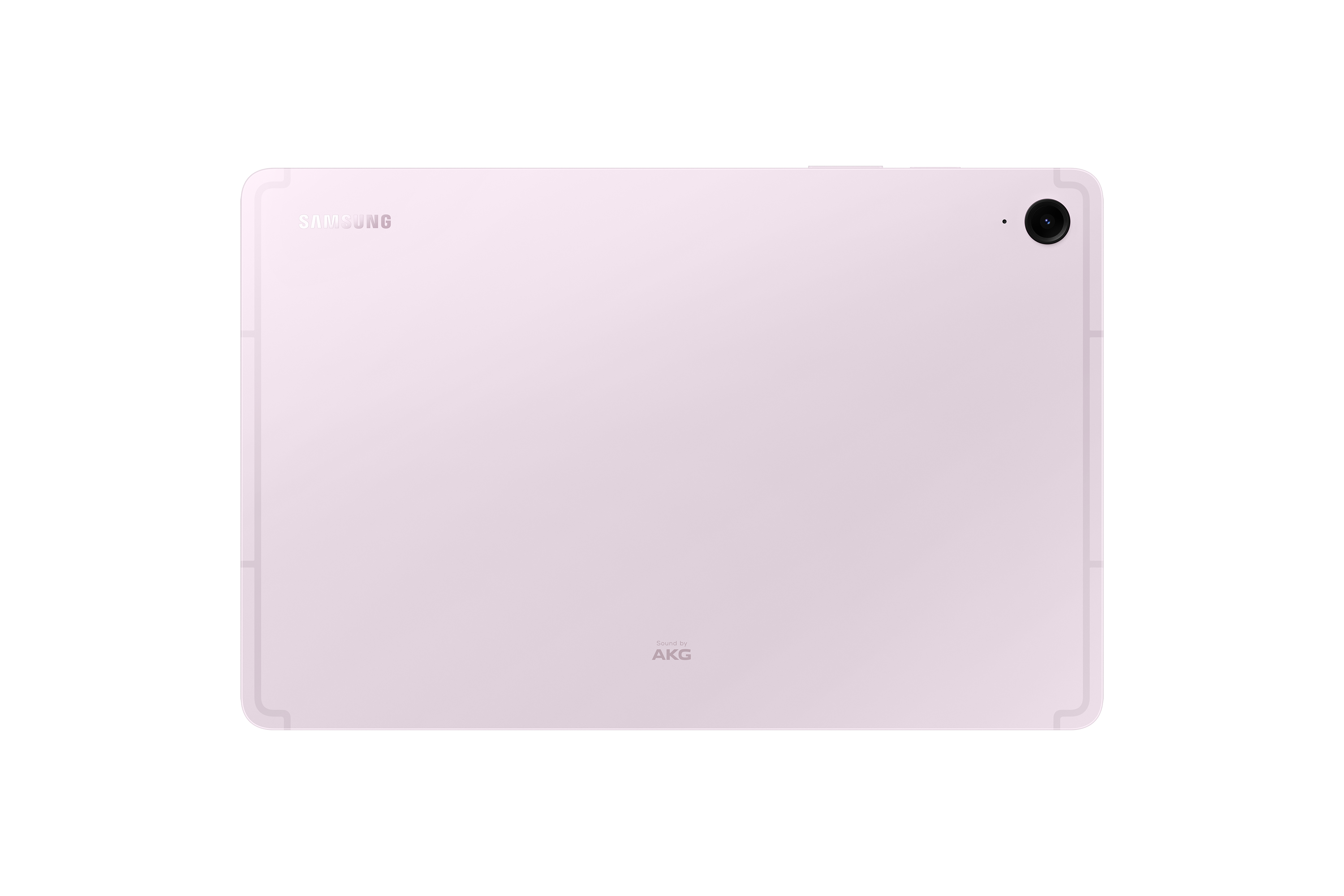 Tył jasnoróżowego tabletu Samsung z aparatem i logo AKG.