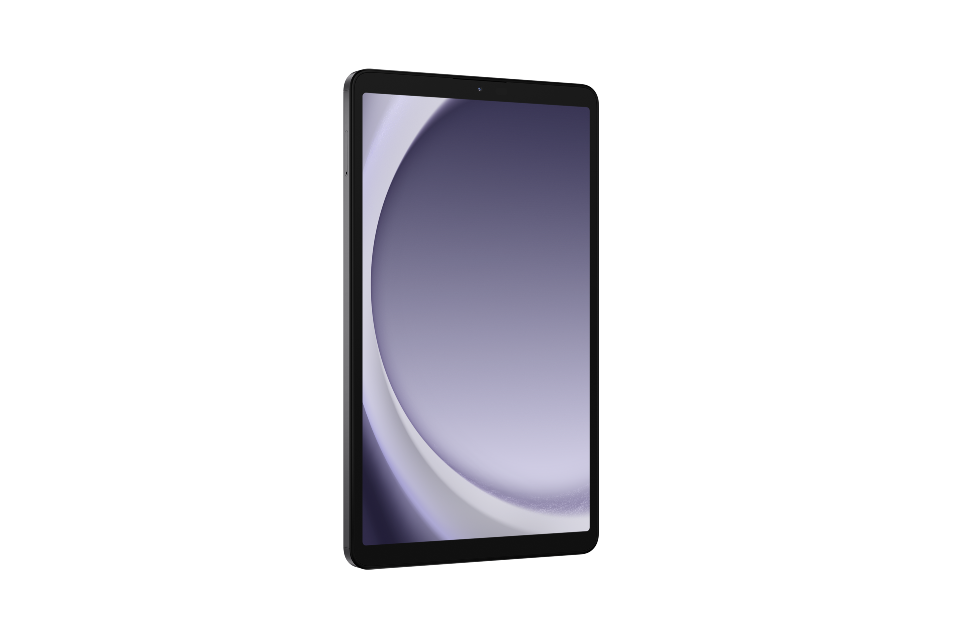 Czarny tablet z fioletowym gradientem na ekranie.