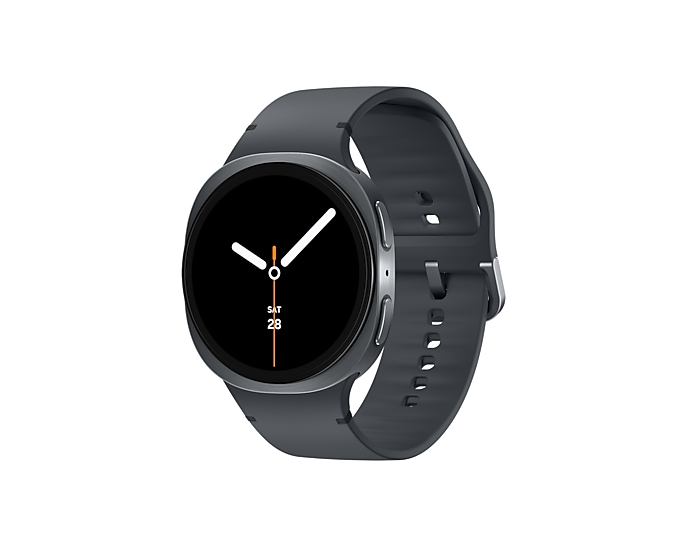 Ciemny smartwatch z okrągłym wyświetlaczem i czarną tarczą.
