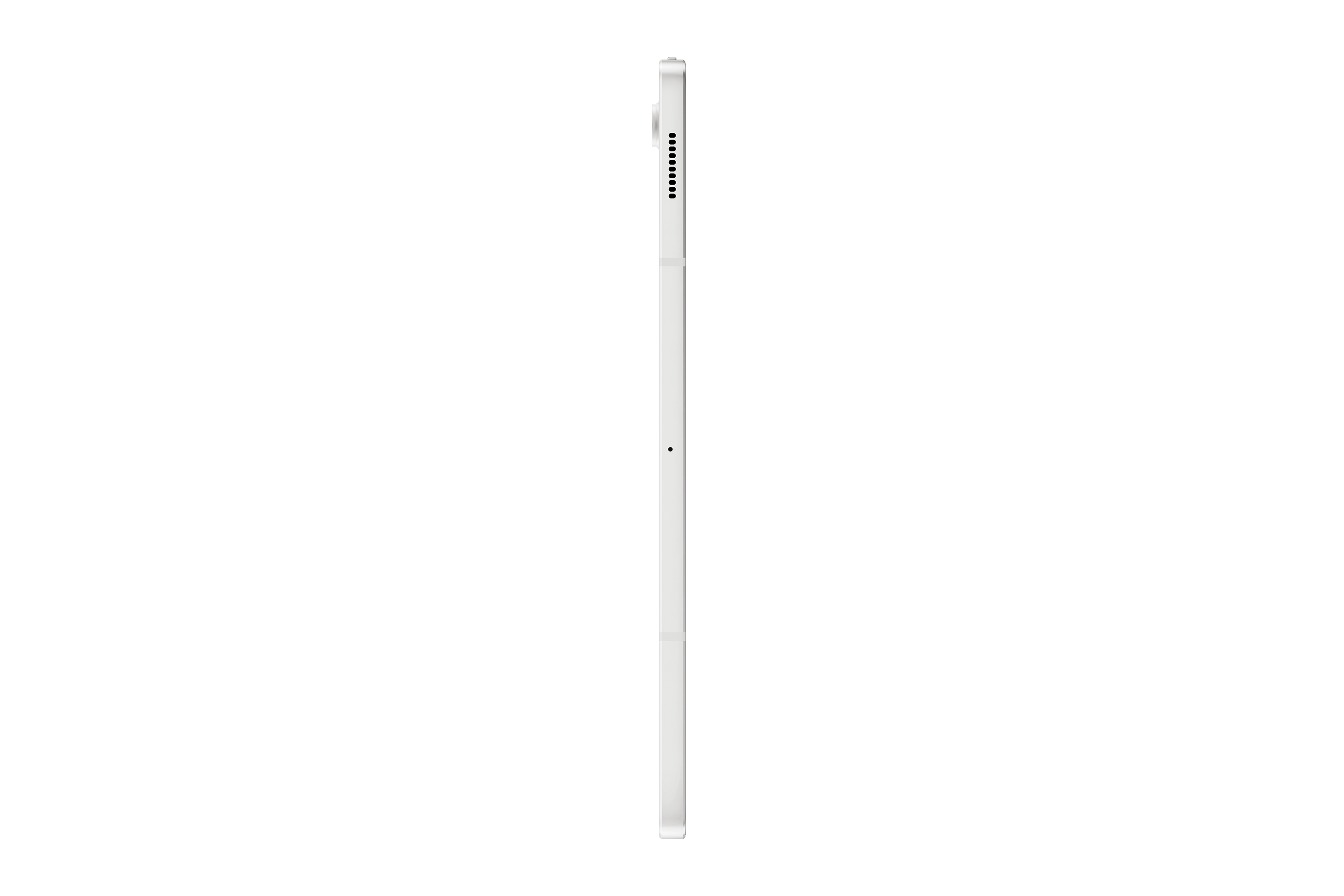 Biały tablet na czarnym tle, widok z boku.