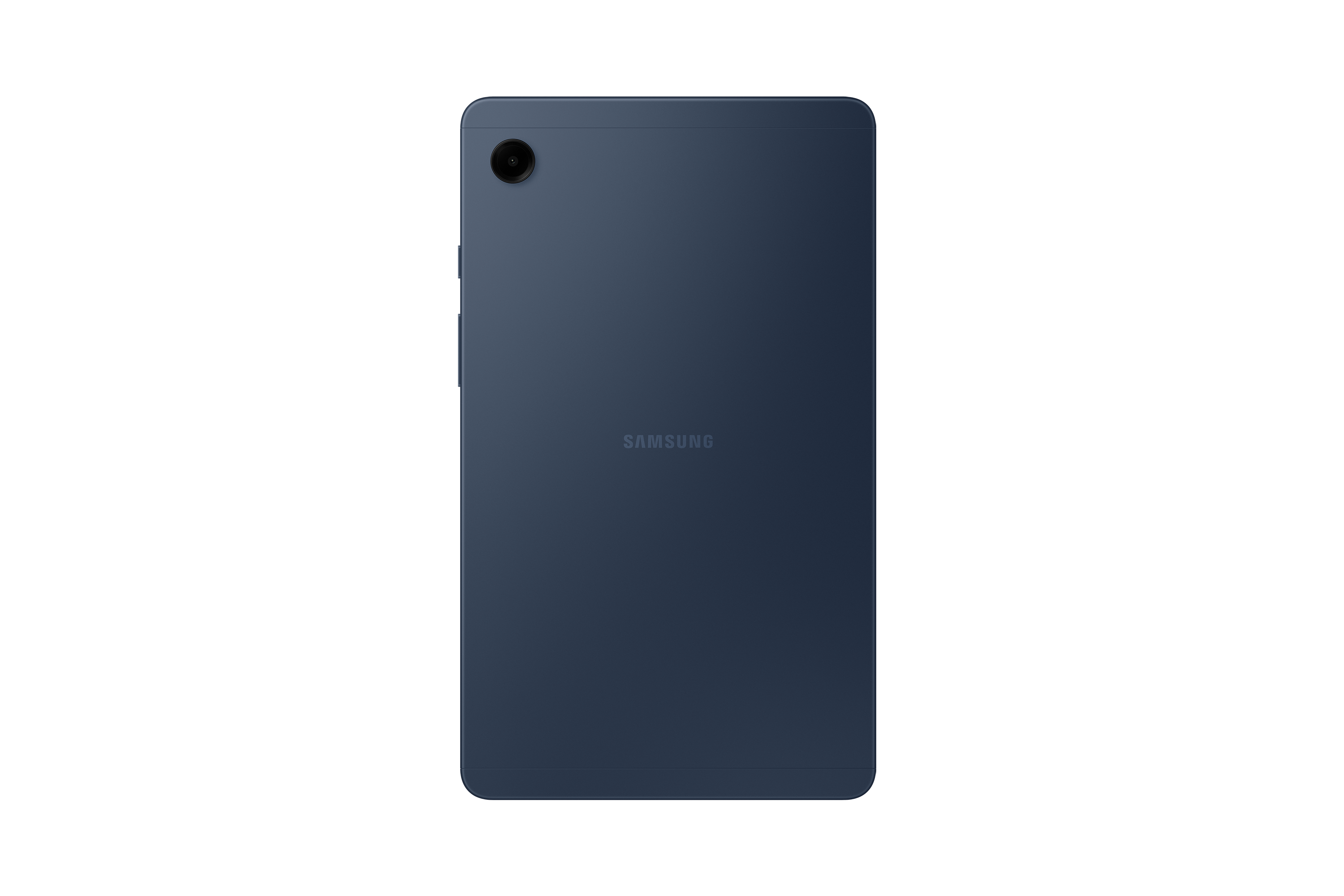Tył ciemnoniebieskiego tabletu Samsung z obiektywem aparatu w lewym górnym rogu.