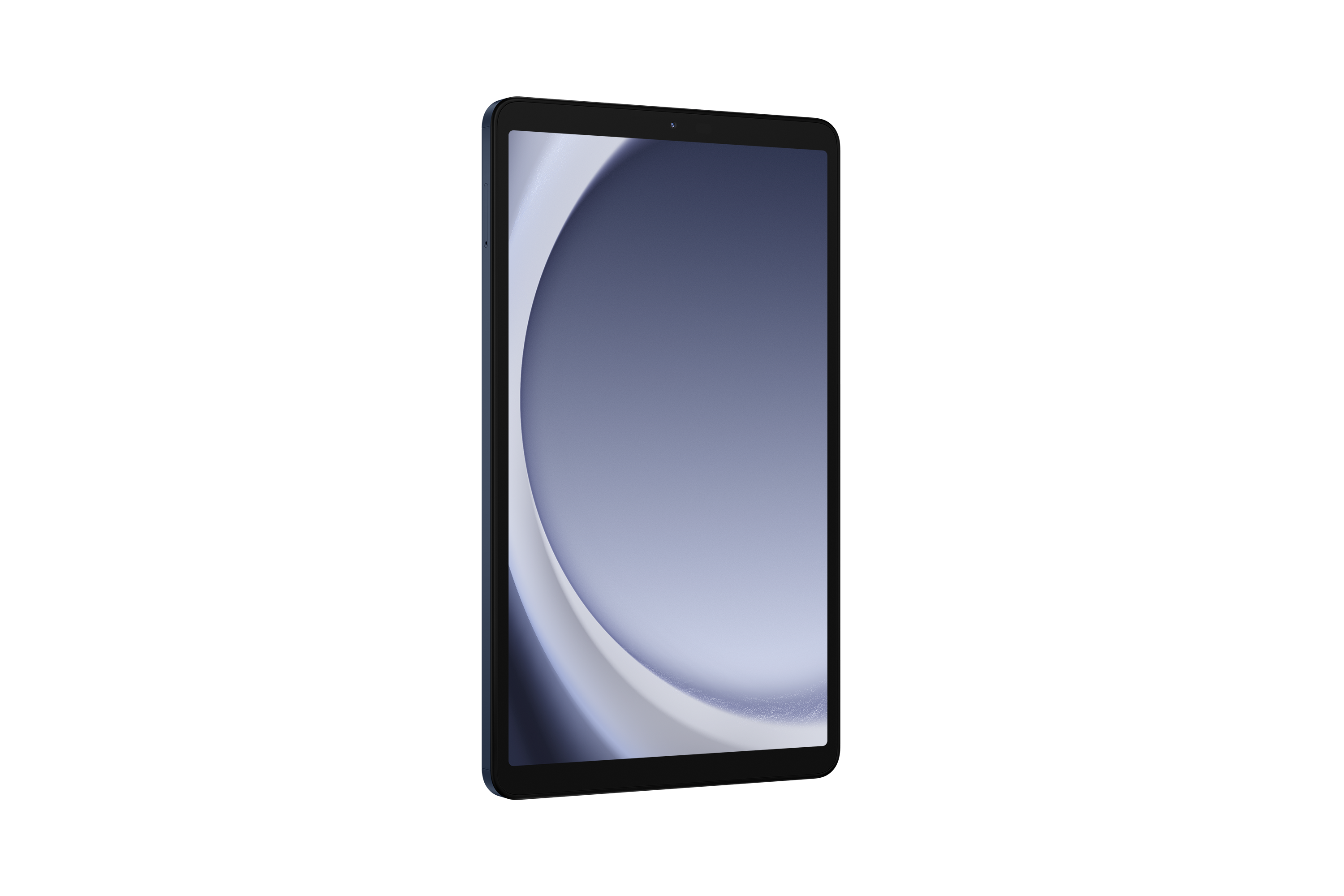 Niebieski tablet z czarną ramką i stylizowanym tłem.