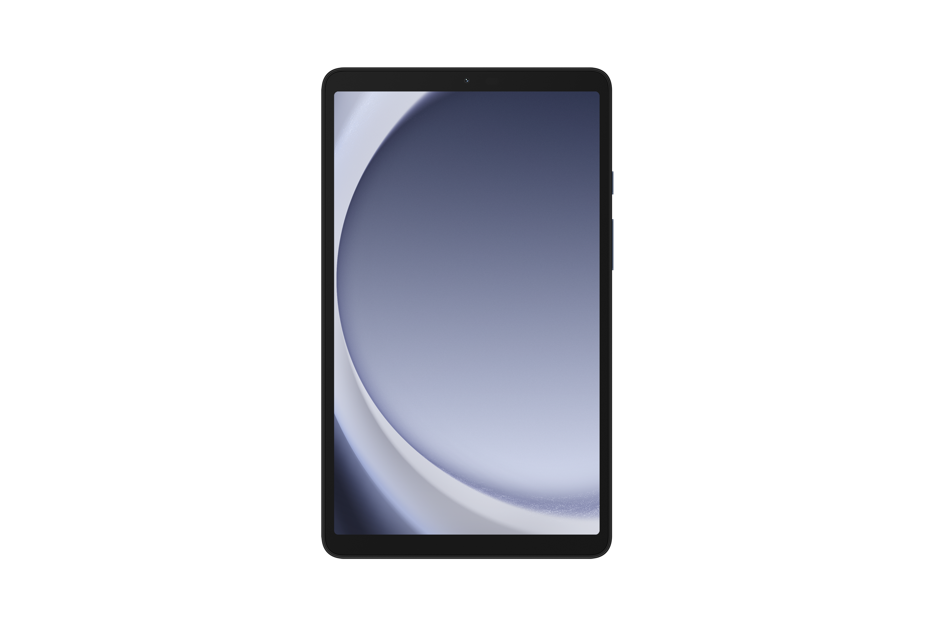 Ciemny tablet ze stylizowanym tłem fal.
