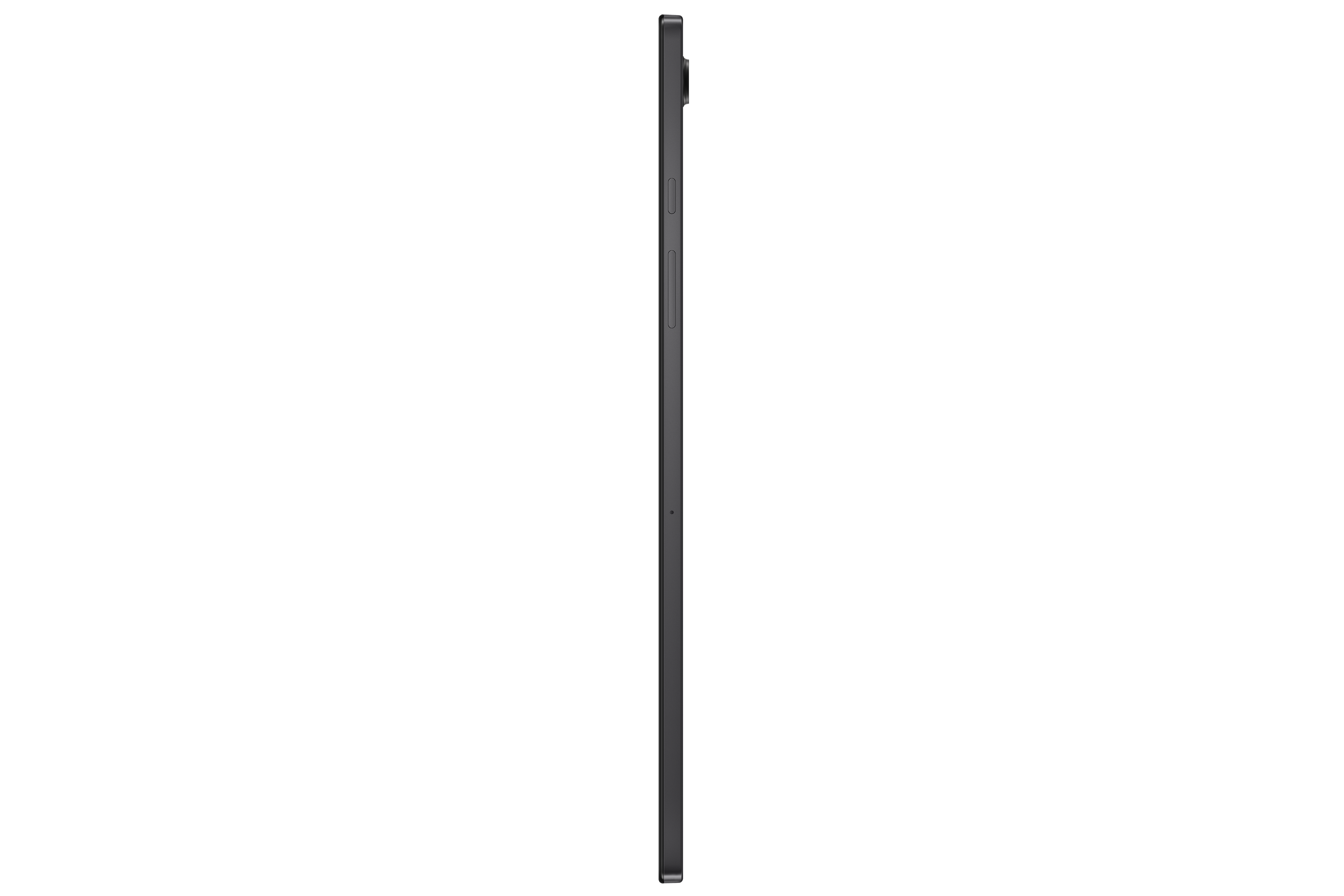 Czarny tablet pokazany z boku na czarnym tle.