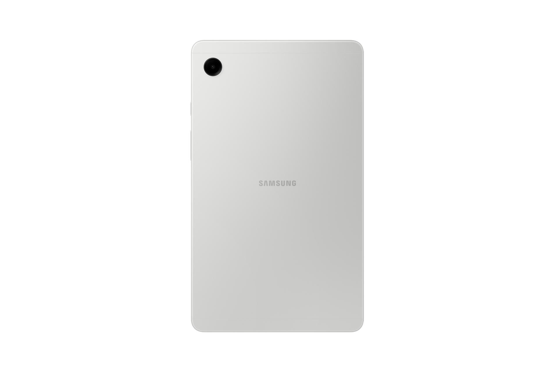 Tył białego tabletu Samsung z aparatem i logo.