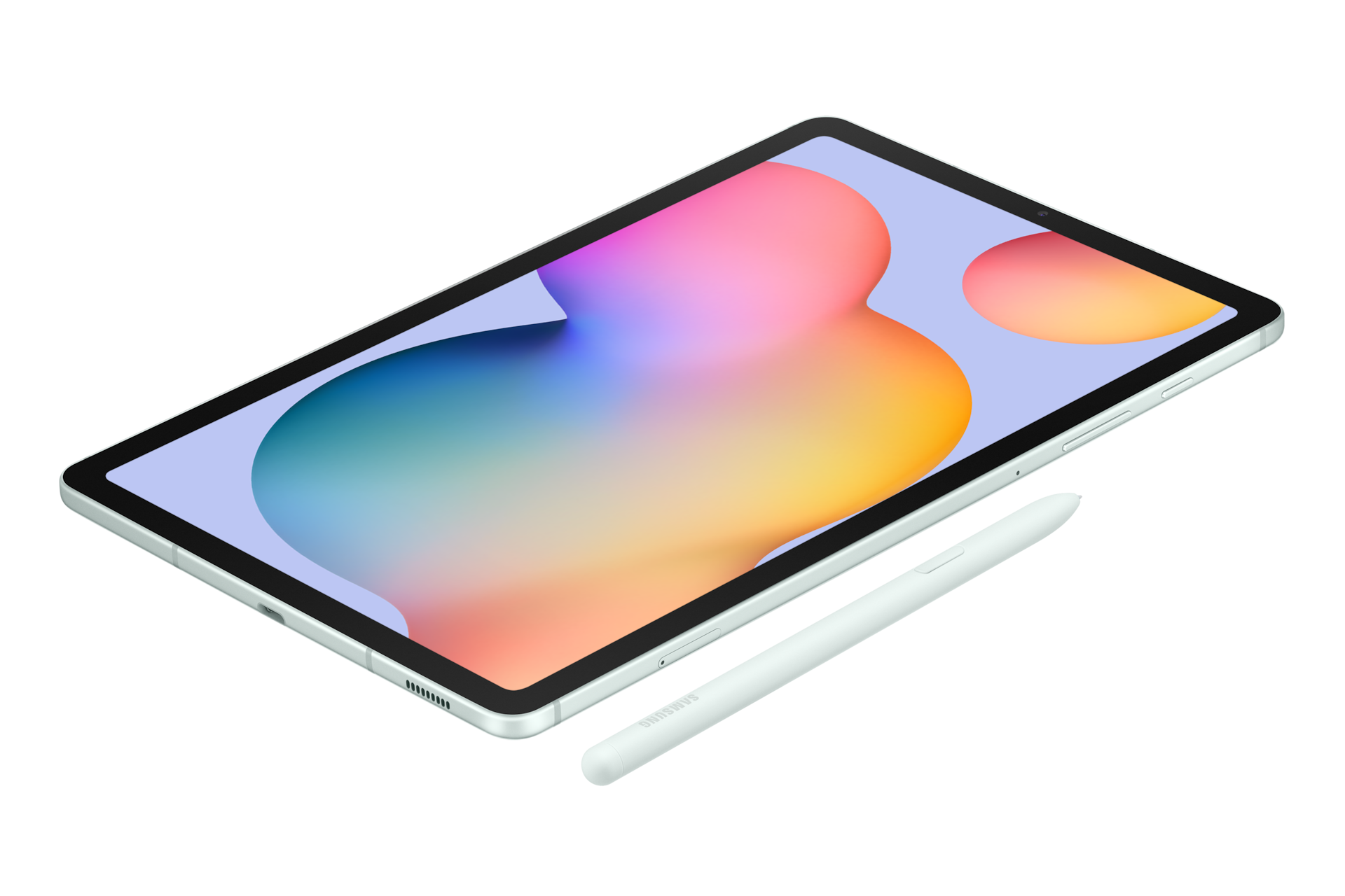 Tablet z kolorową tapetą i obok niego rysik.