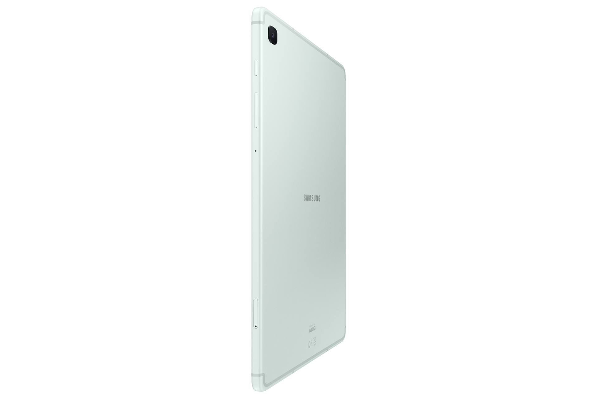 Biały tył tabletu Samsung z aparatem i logo.