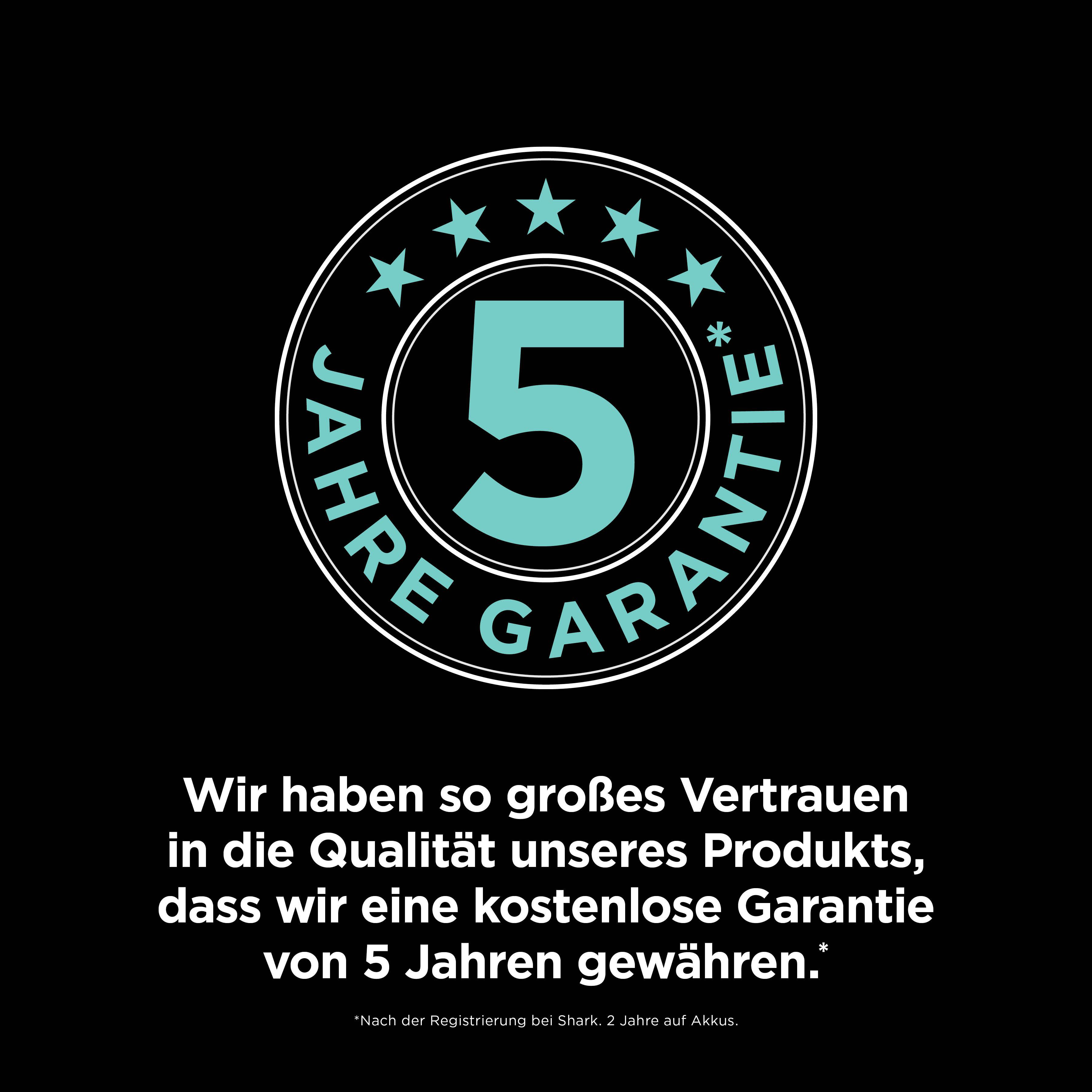 5 Jahre Garantie Siegel mit Text: Wir haben Vertrauen in unsere Produkte.