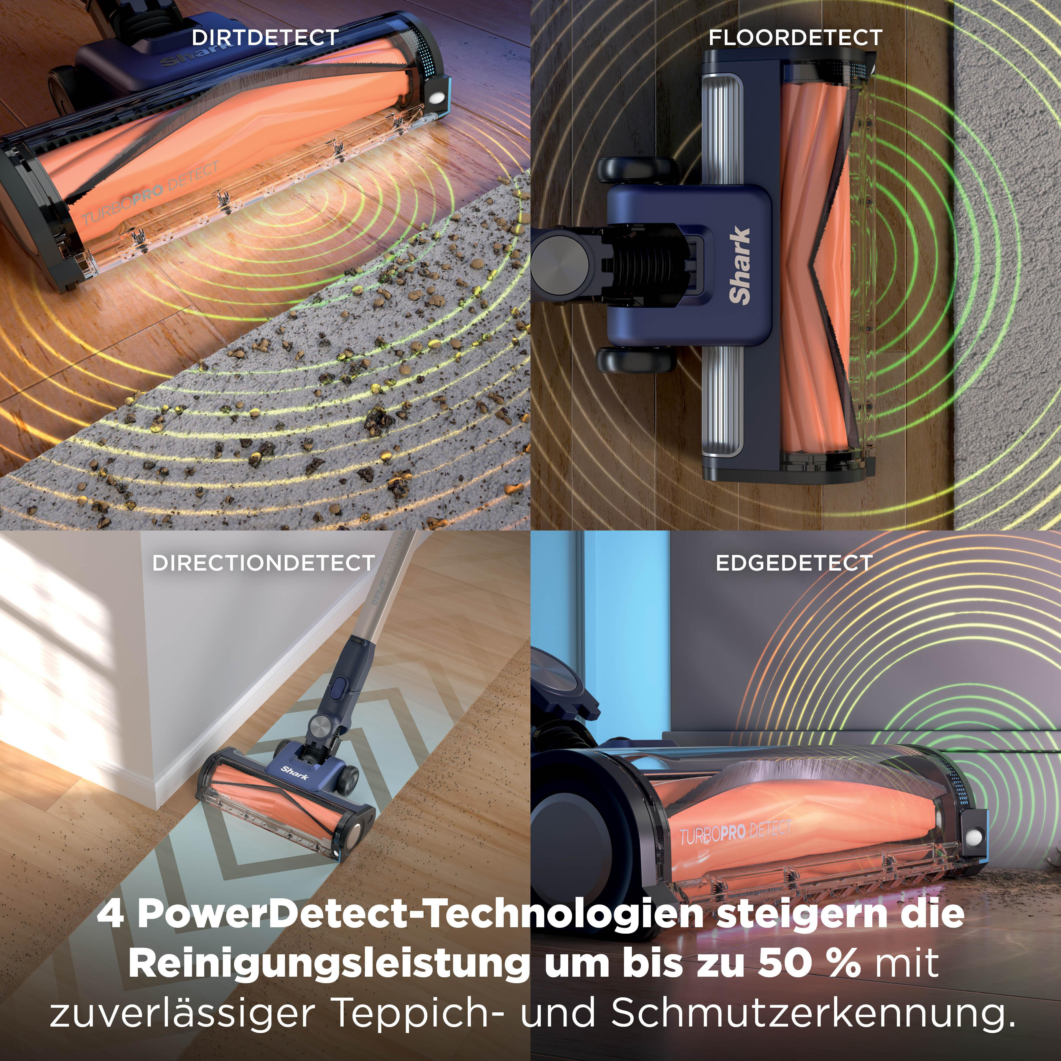 Vier Shark PowerDetect-Technologien für verbesserte Reinigung auf verschiedenen Böden.