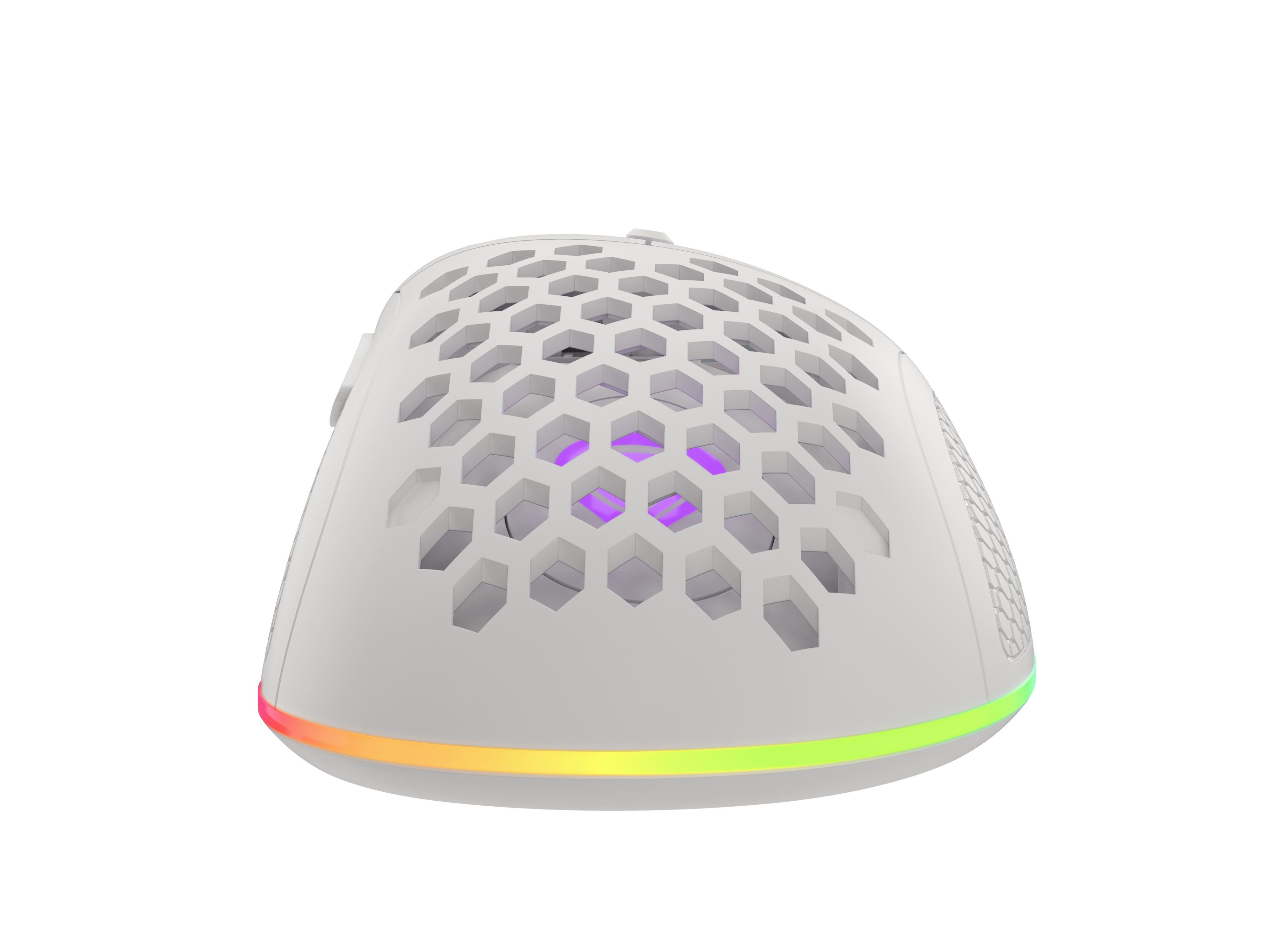Biała mysz gamingowa z wzorem plastra miodu i oświetleniem RGB.