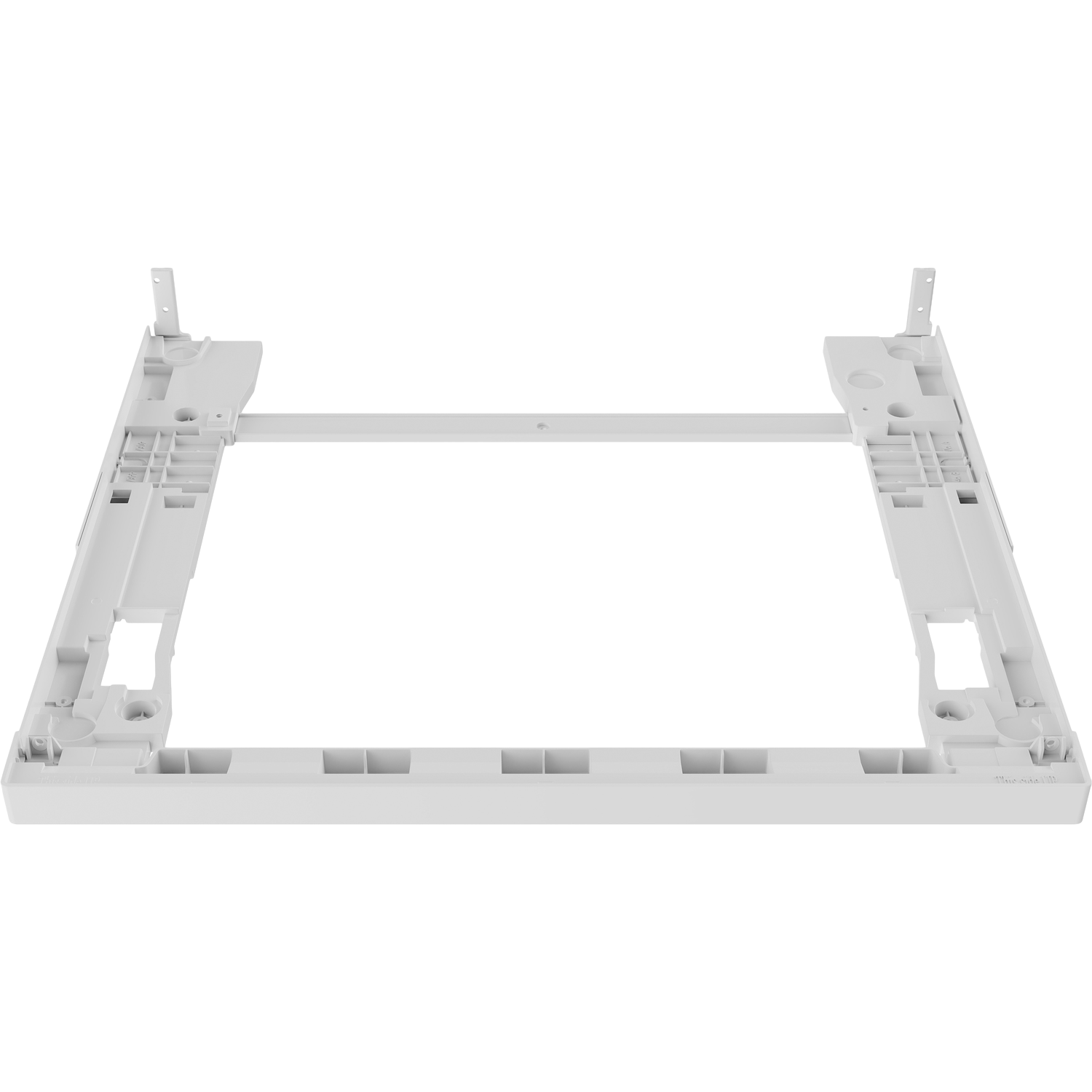 Wit frame voor huishoudelijk apparaat met montagegaten en verstevigingen.