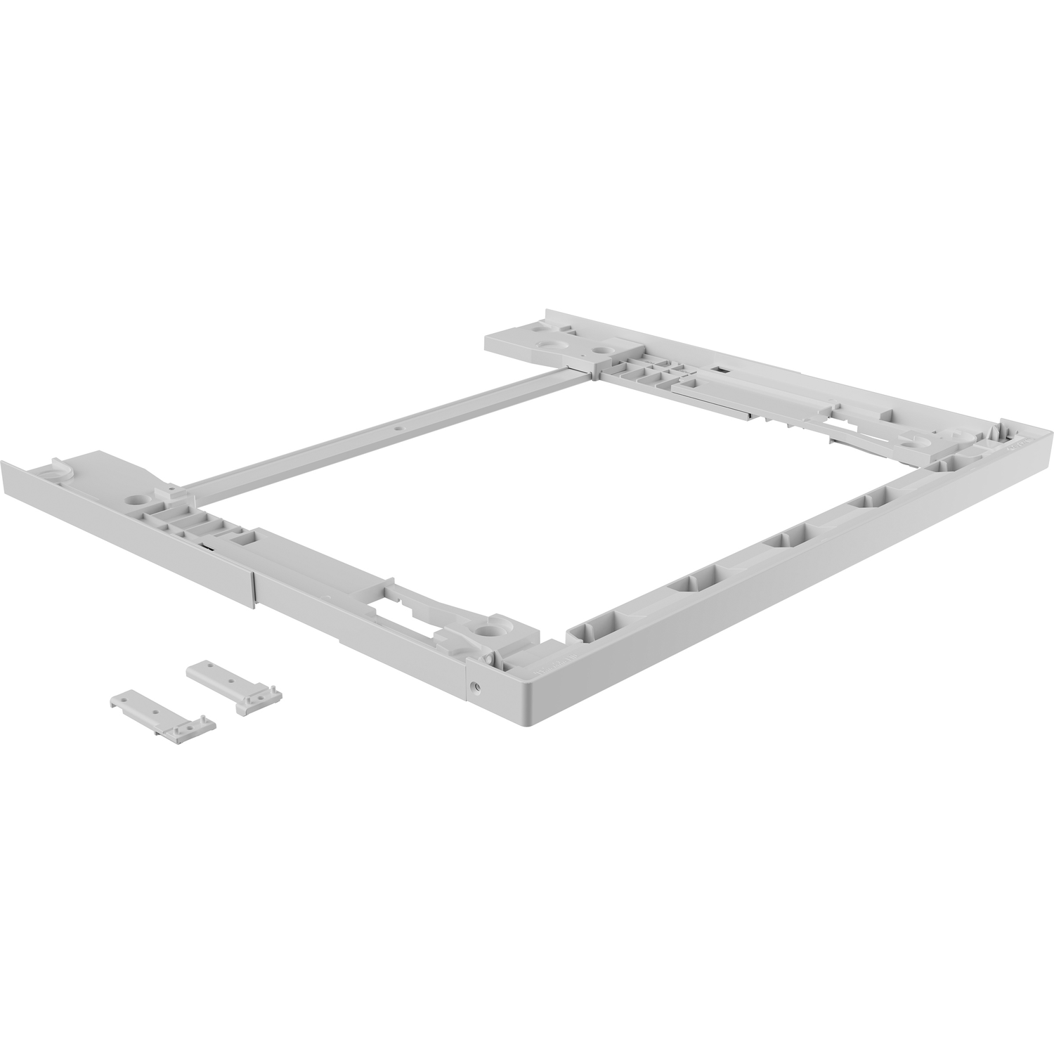 Een wit plastic frame met twee kleine beugels.