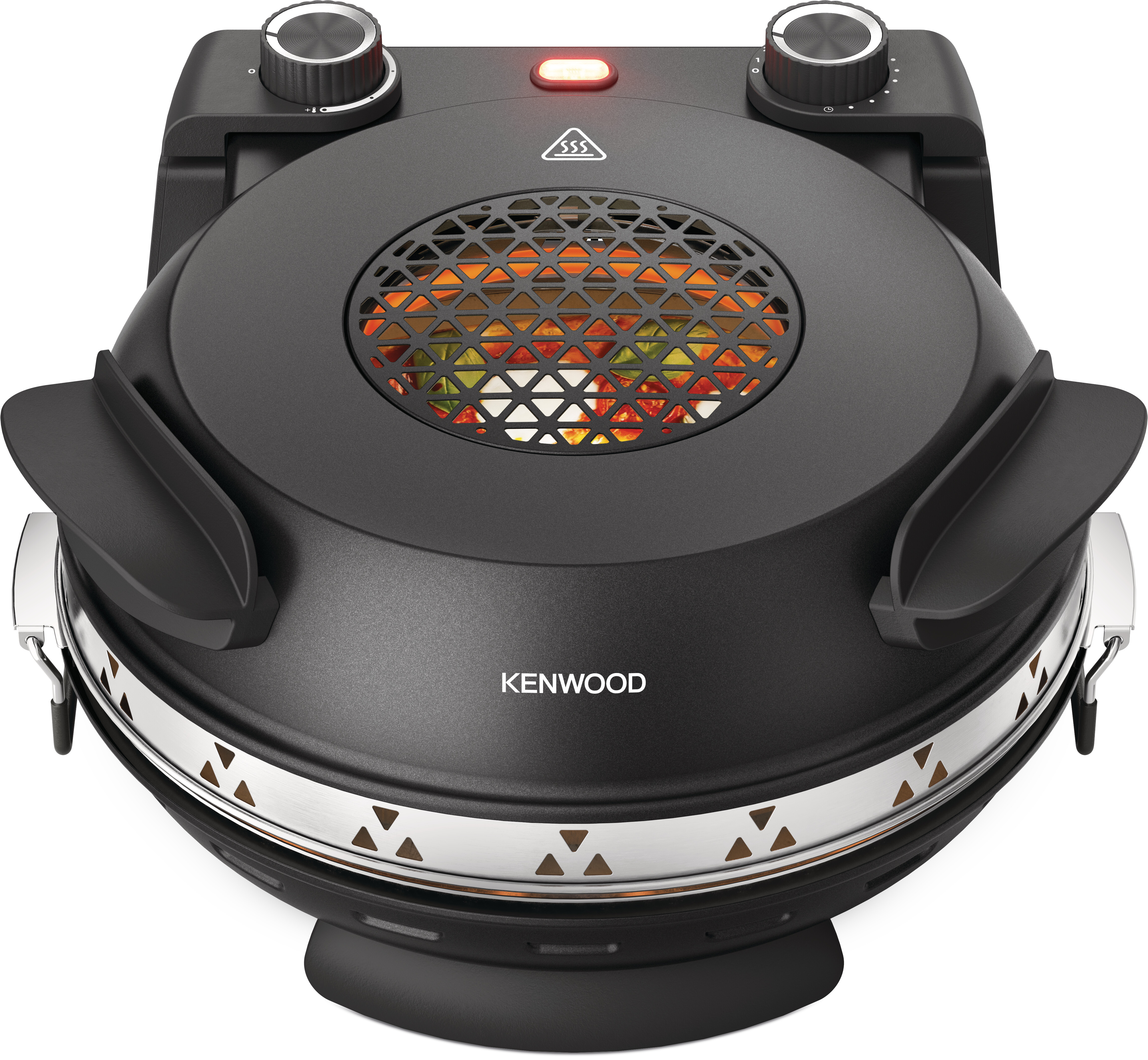 Schwarzer Kenwood Kocher mit silbernen Reglern und leuchtender roter Anzeige.