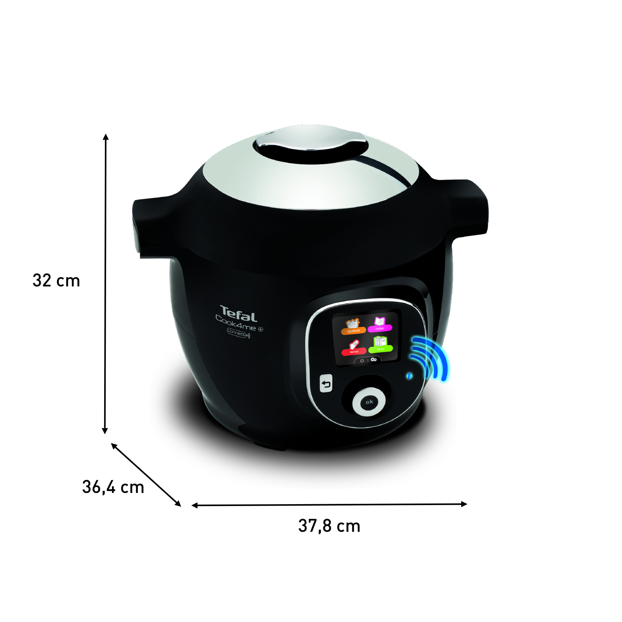 Fekete Tefal Cook4me Connect multifunkciós főző edény érintőképernyővel.