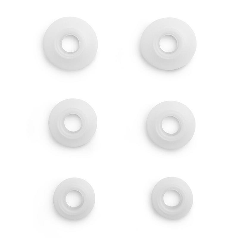Seis almohadillas blancas para auriculares en una cuadrícula de 2x3.