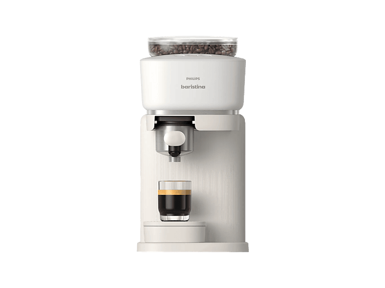 Cafetera express - Philips Baristina BAR300/00, Molinillo cerámico, 16 bares, Café en grano, 4 programas, 1550 W, 1,2 L, IA, 72 dB, 3 años, Blanco
