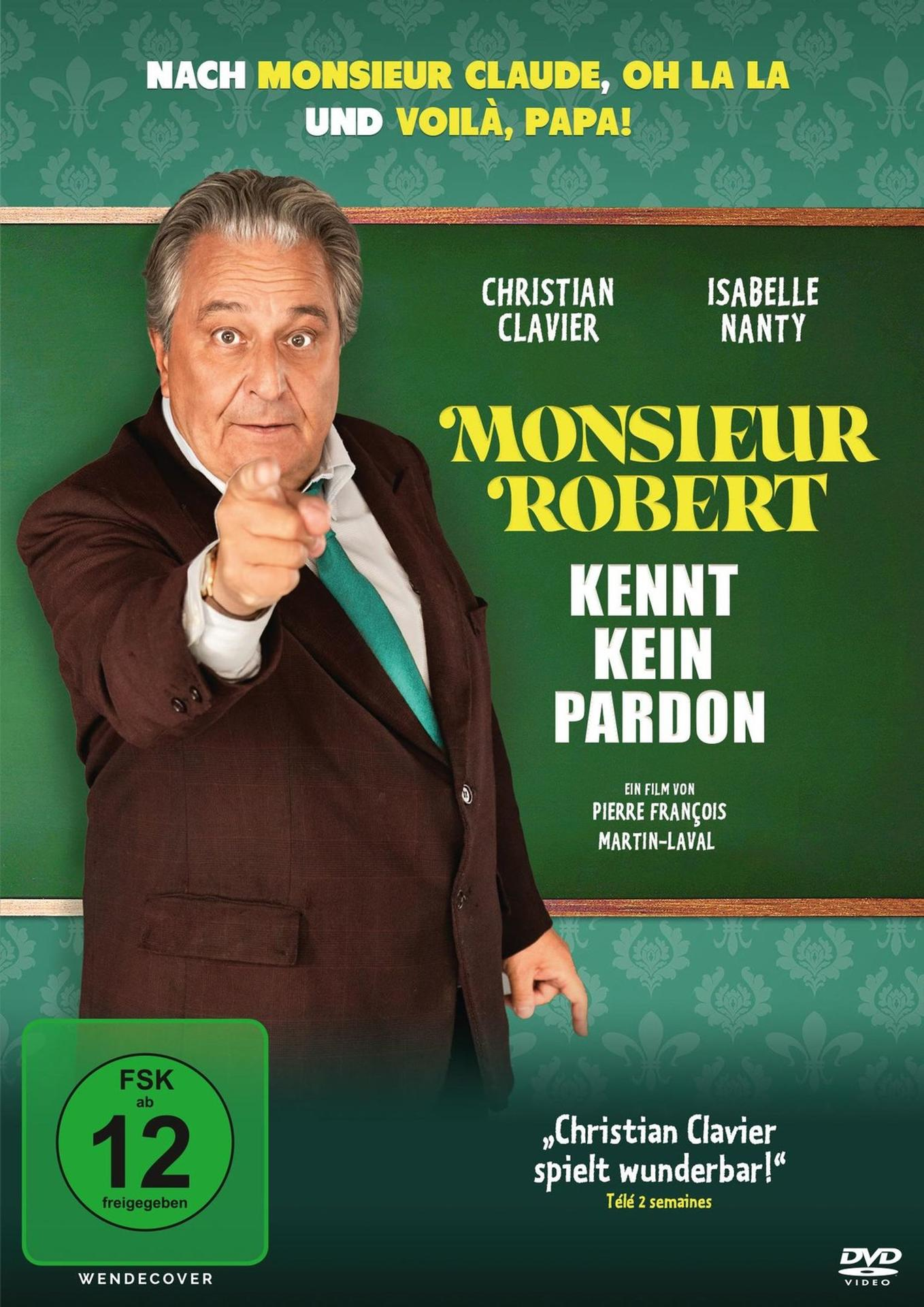 Ein Mann in braunem Anzug zeigt auf den Betrachter. Titel "Monsieur Robert".