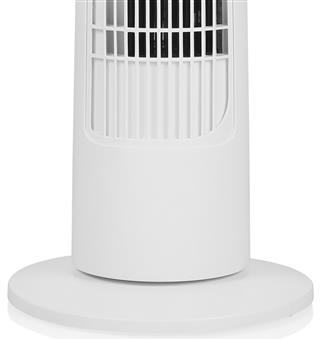 Weiße Turmventilatorbasis mit Lüftungsschlitzen und rundem Sockel.