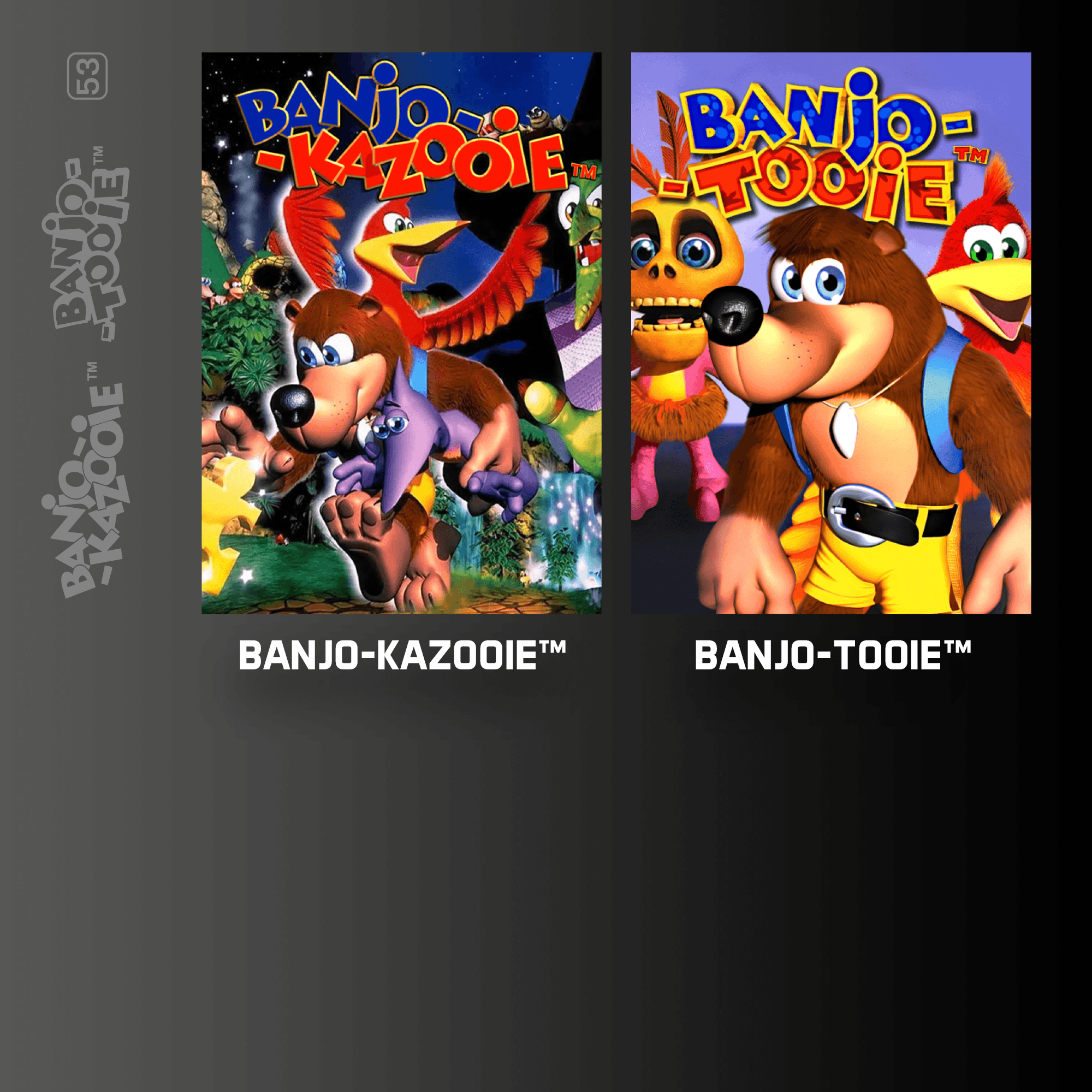 Zwei Videospielcover: Banjo-Kazooie und Banjo-Tooie mit Charakteren.