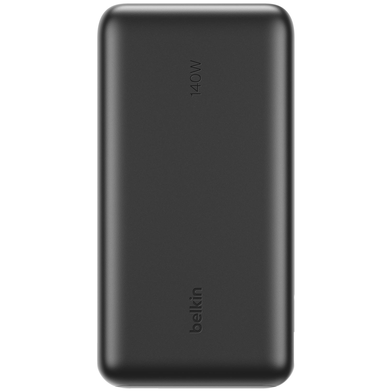 A black Belkin 140W power bank with rounded edges on a white background.