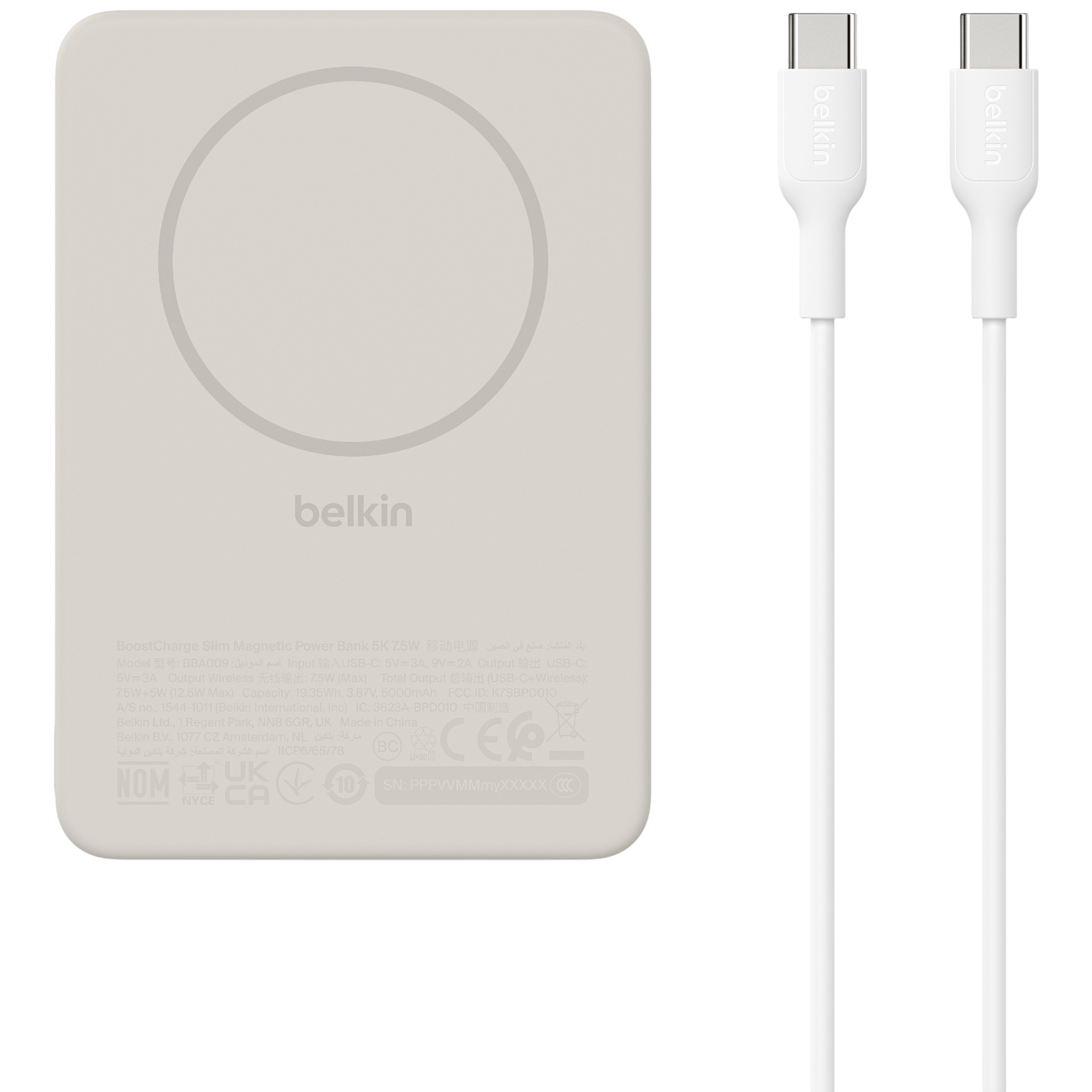 Belkin BoostCharge Slim Magnetische Powerbank 5.000 mAh 7,5W incl. MagSafe-Accessoire - Zand Powerbank Beige