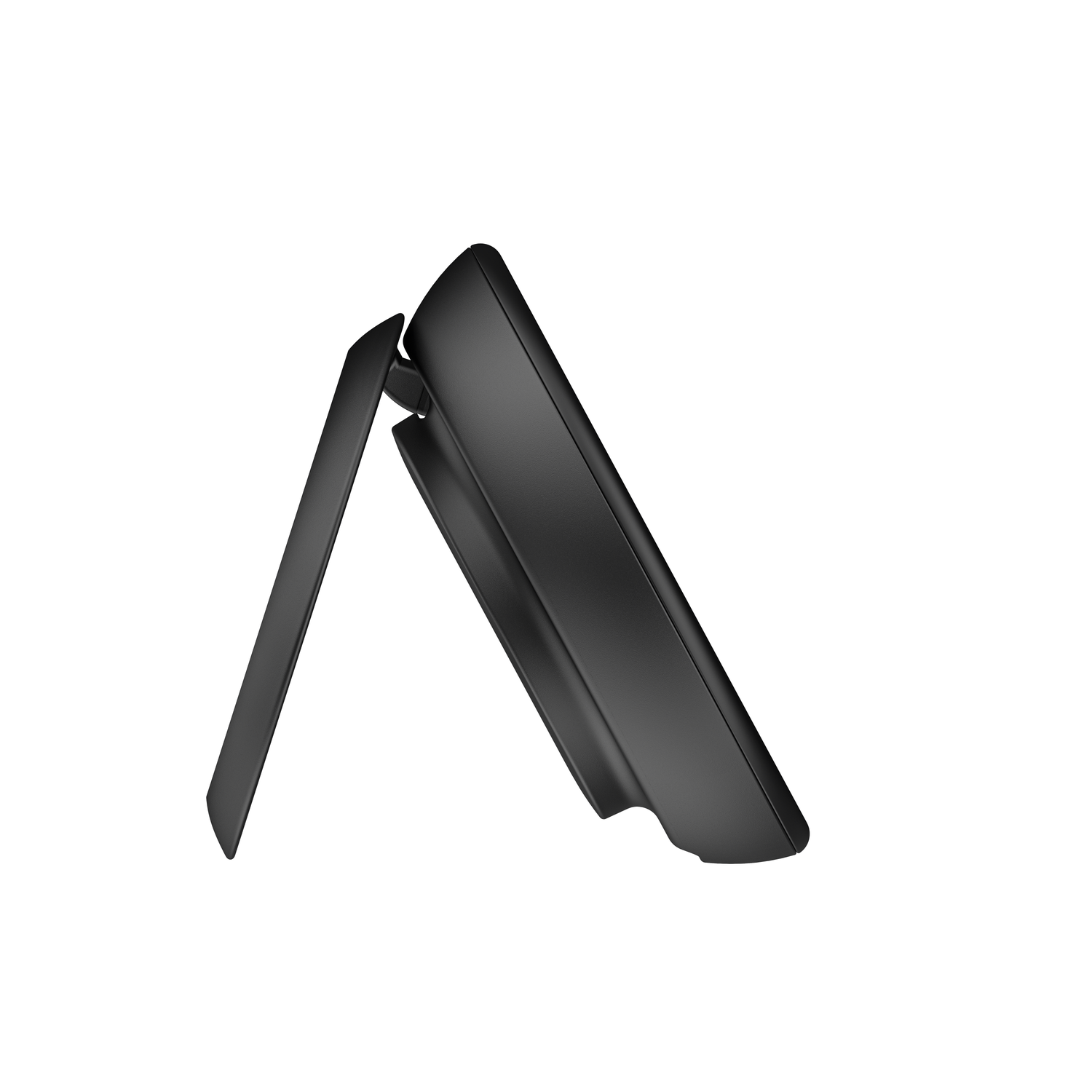 A black device stand, shaped like an A.
