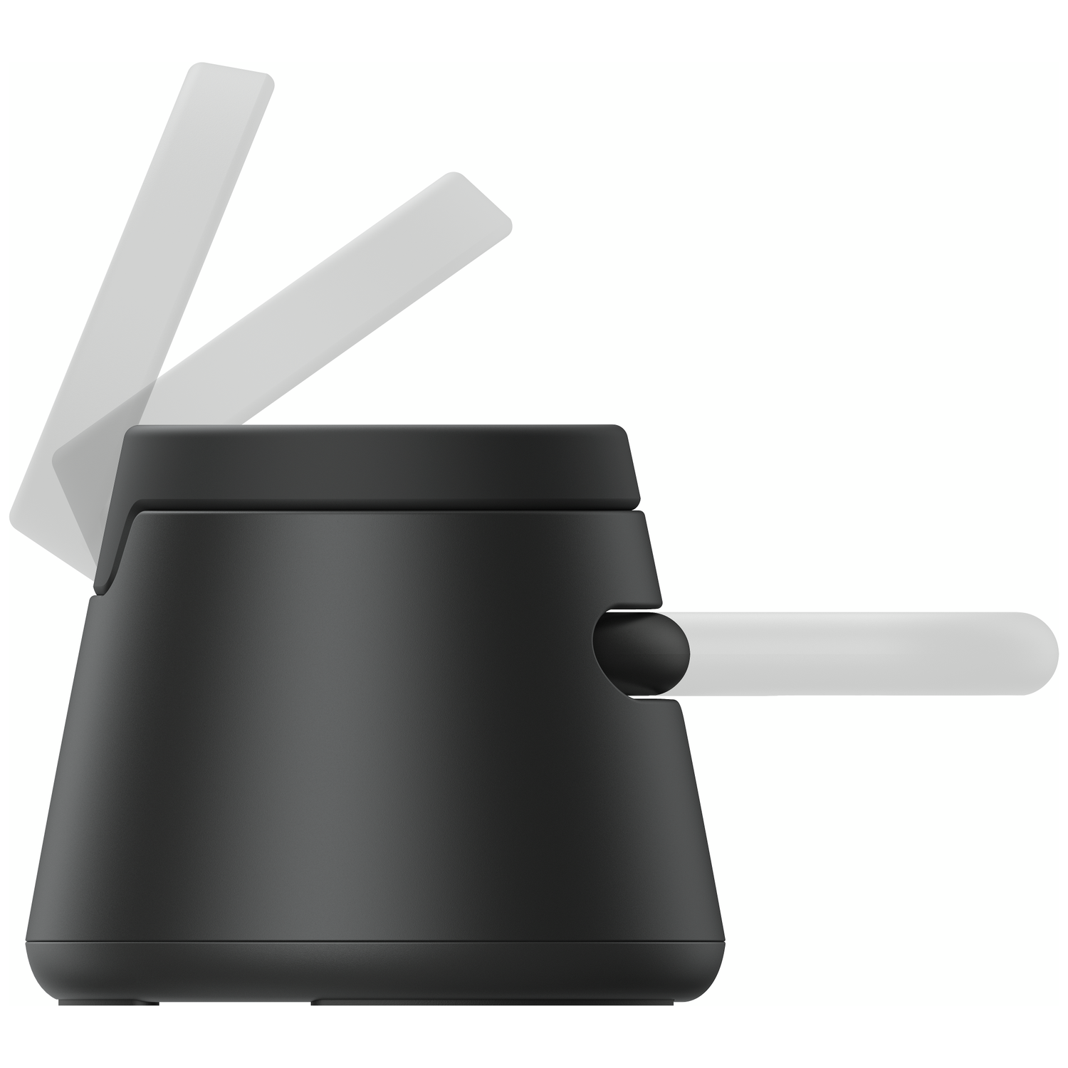 Black base with a white rod extending and white elements angled upward.