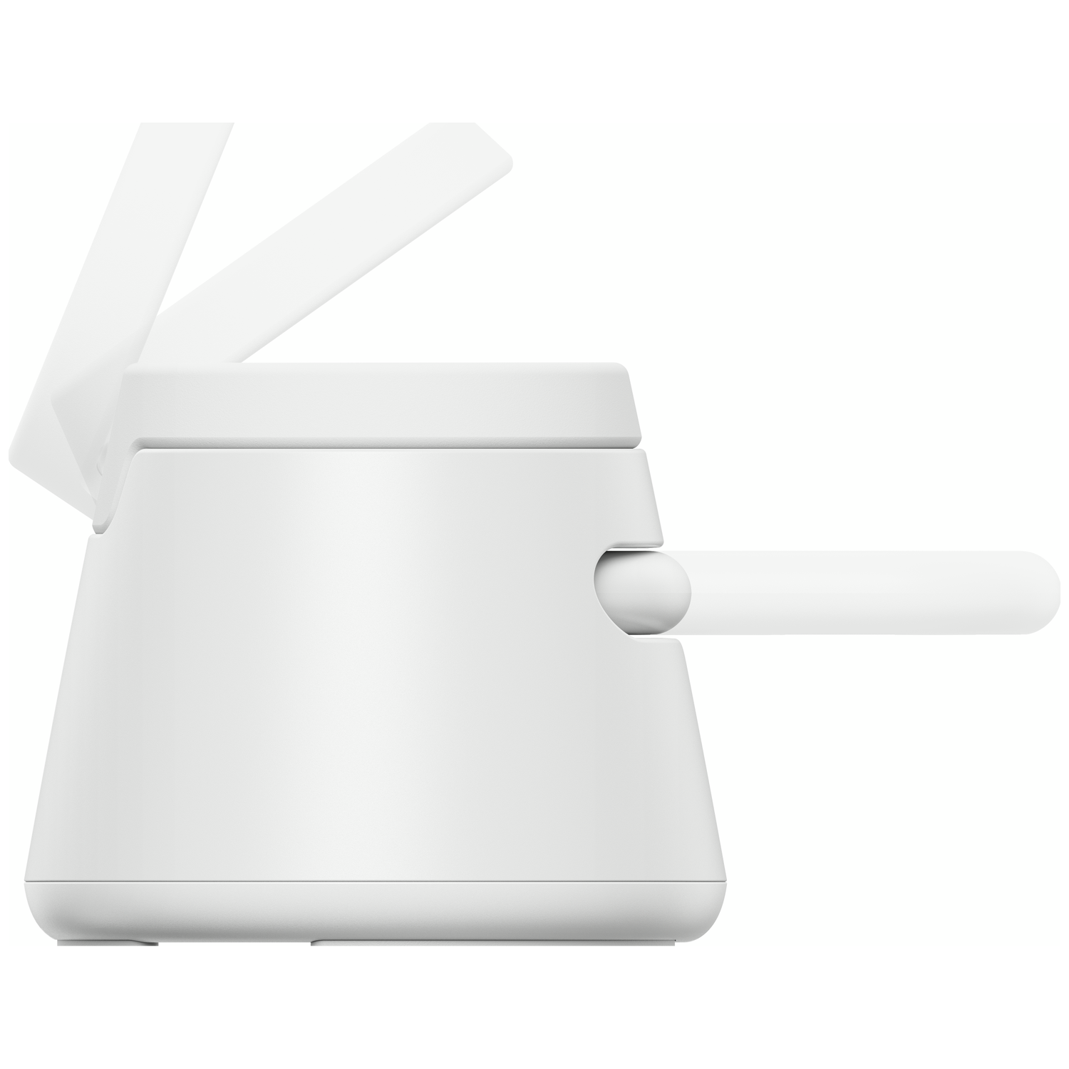 A white router with antennas extended, isolated on a white background.