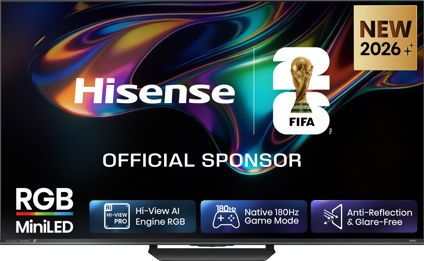 Hisense TV adverteert FIFA WK 2026 met RGB MiniLED & 180Hz.