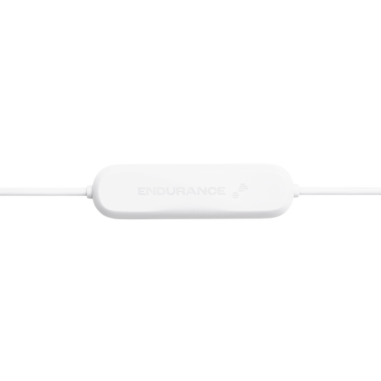 Un dispositivo ovalado blanco con la palabra ENDURANCE y un logo, conectado a un cable blanco.