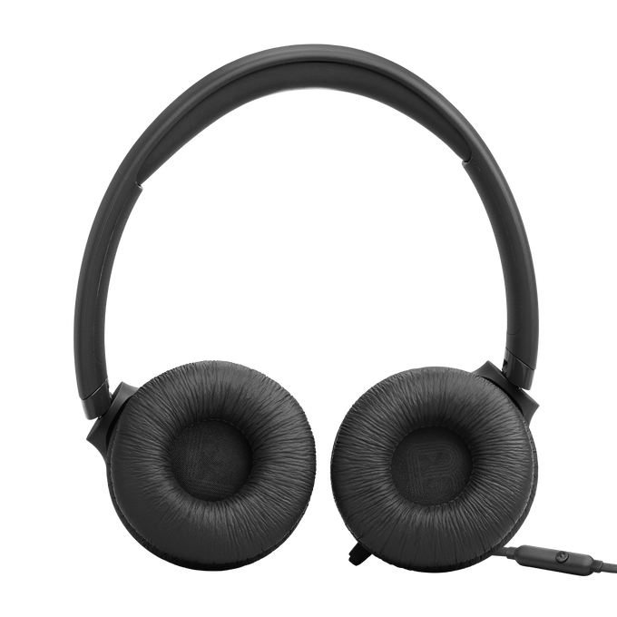Auriculares negros on-ear con almohadillas acolchadas y diadema ajustable.