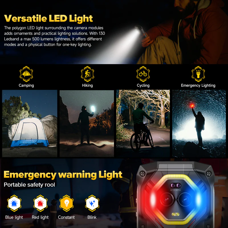 Sokoldalú LED-fény: kempingezés, túrázás, kerékpározás, vészvilágítás és figyelmeztető fény.