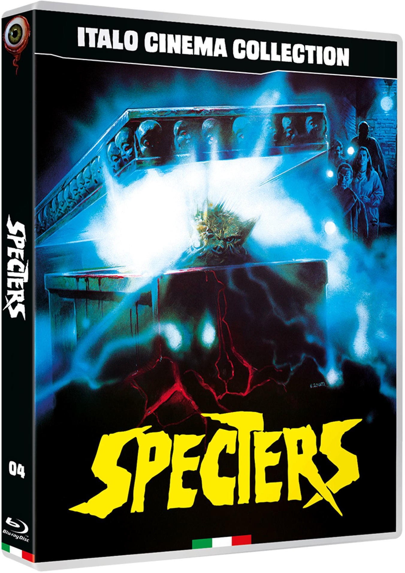 Horrorfilm-Cover mit einem Monster, das aus einer Truhe kommt.