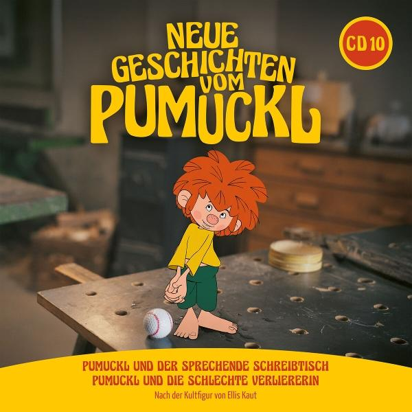 Pumuckl steht auf einem Tisch. Oben steht "Neue Geschichten vom Pumuckl". CD 10.
